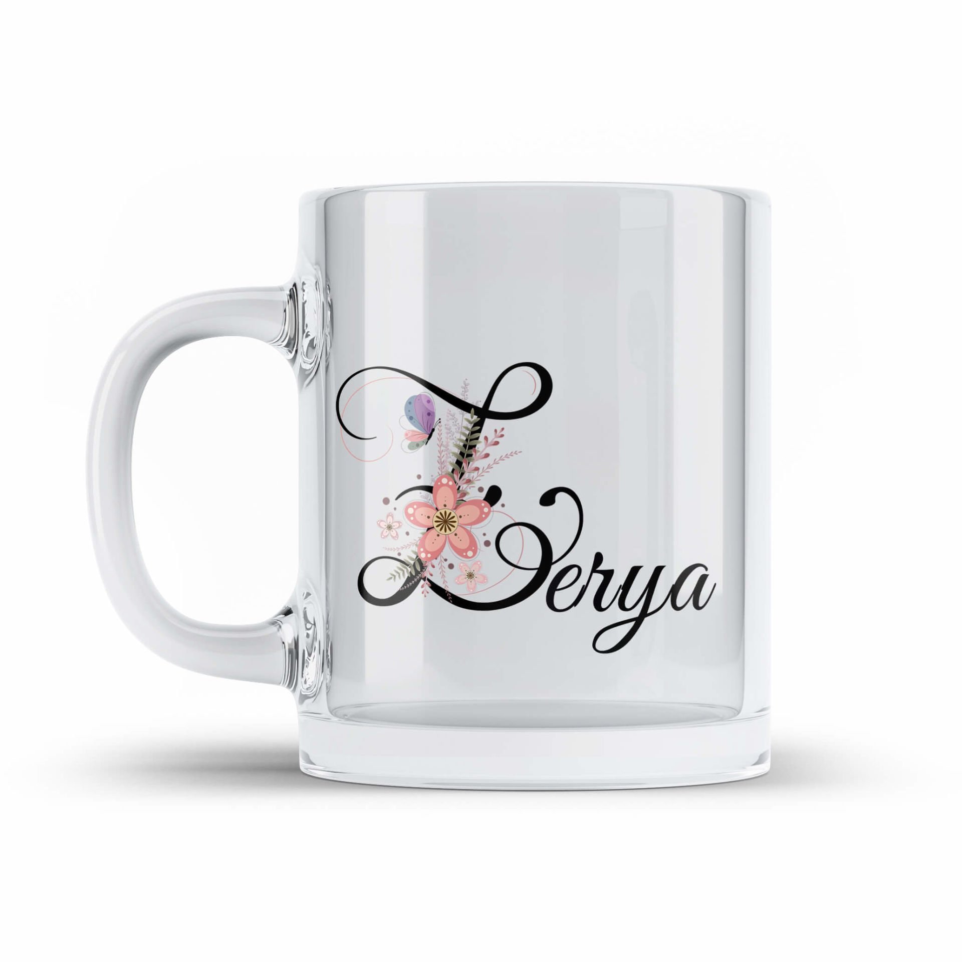 İsme Sevgililere Özel Tasarımlı Şeffaf Camlı Kupa Bardak - İsme Özel Cam Bardağı