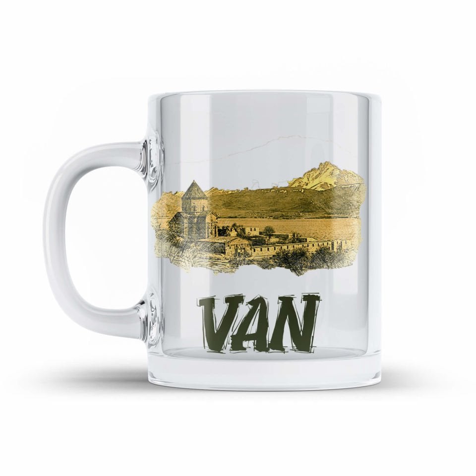 Van Şehri Akdamar Tasarımlı Şeffaf Camlı Kupa Bardak - Van Şehri Akdamar Tasarımlı Bardağı