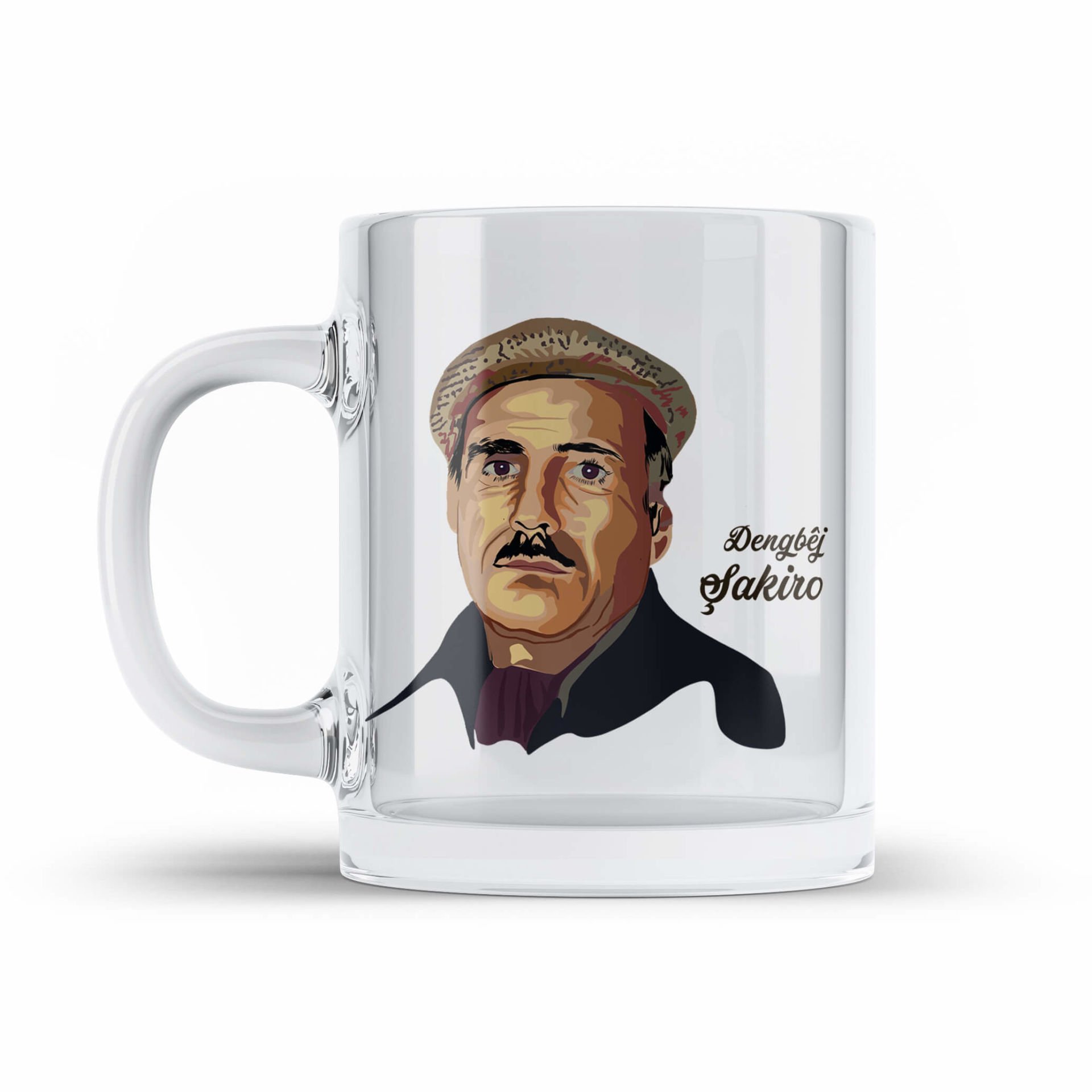 Dengbêj Şakiro Resimli Şeffaf Camlı Kupa Bardak - Dengbêj Şakiro Bardağı