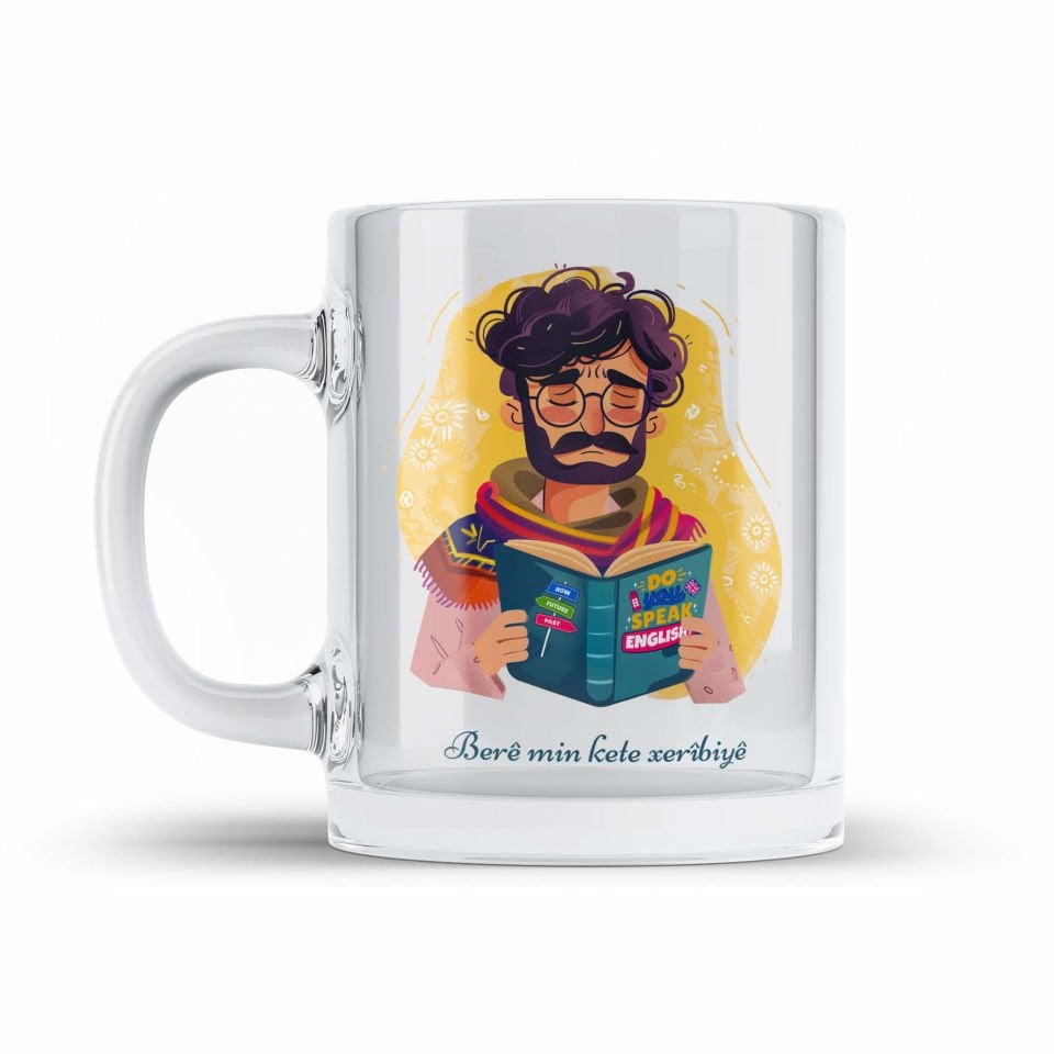Berê Min Kete Xeribiyê Kürtçe Şeffaf Camlı Kupa Bardak - Berê Min Kete Xeribiyê Bardağı