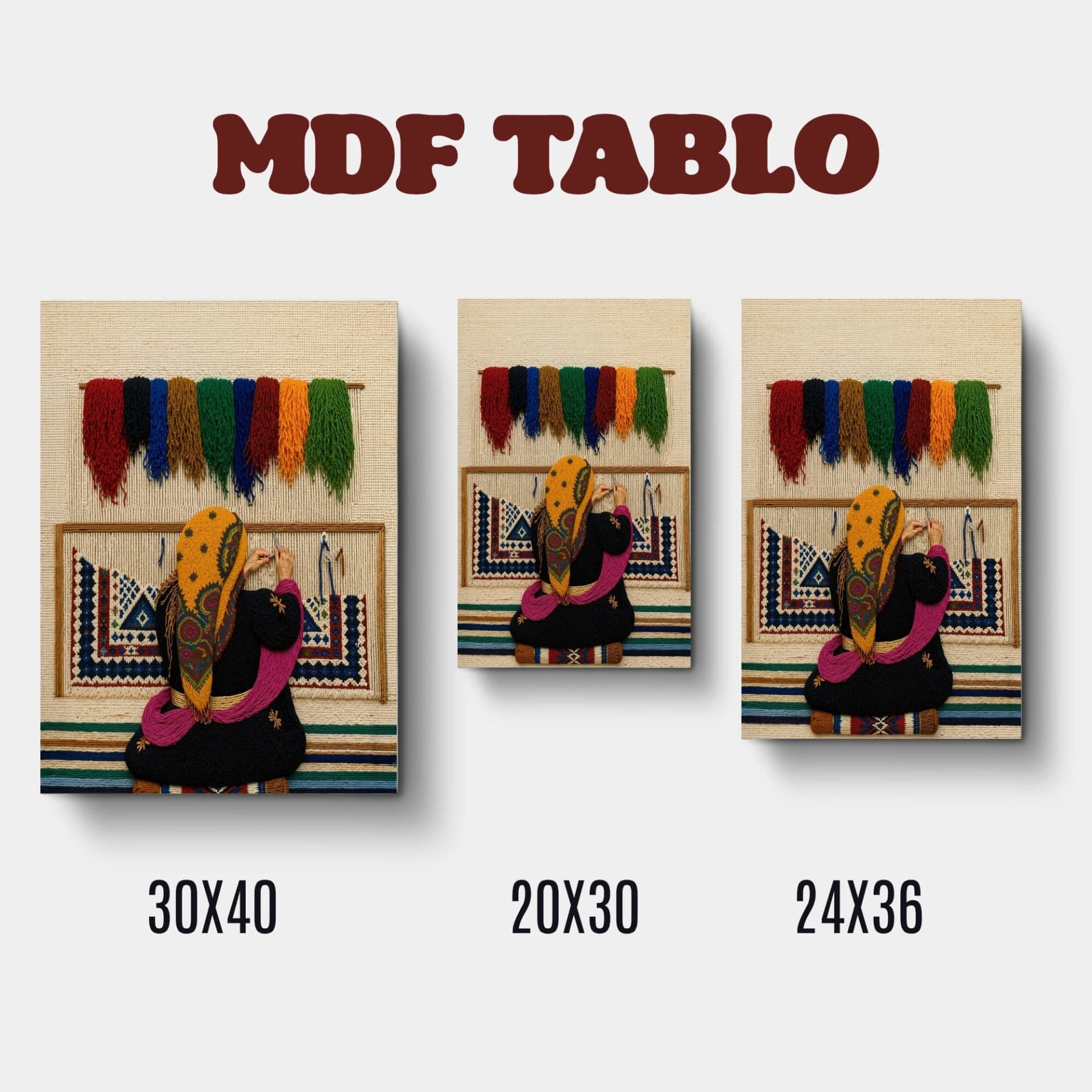 Tabloya Jin û Xalîçe - Kadın ve Halı Dokuma Nakış Motifli Tasarımlı Duvar Dekoratif Mdf Ahşap Retro Poster Tablo