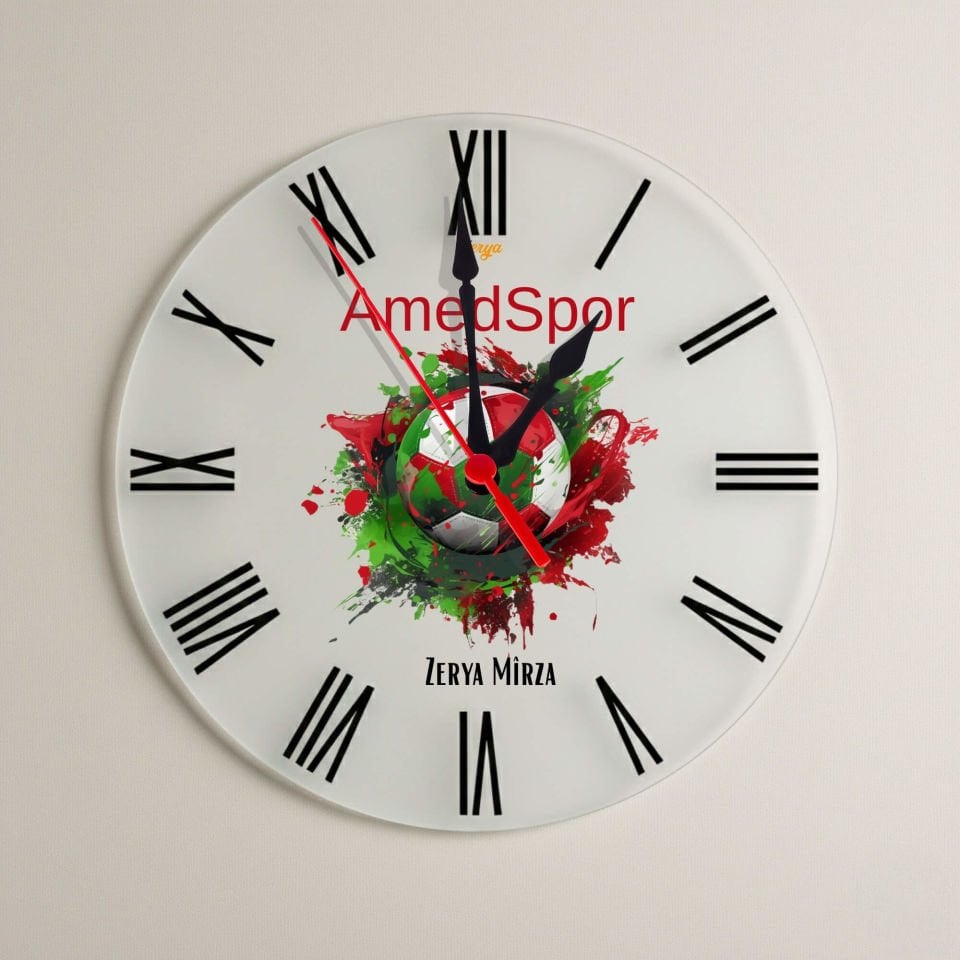İsme Özel Amedspor Futbol Topu Temalı Roma Rakamlı Duvar Saati - Amed Spor Saati