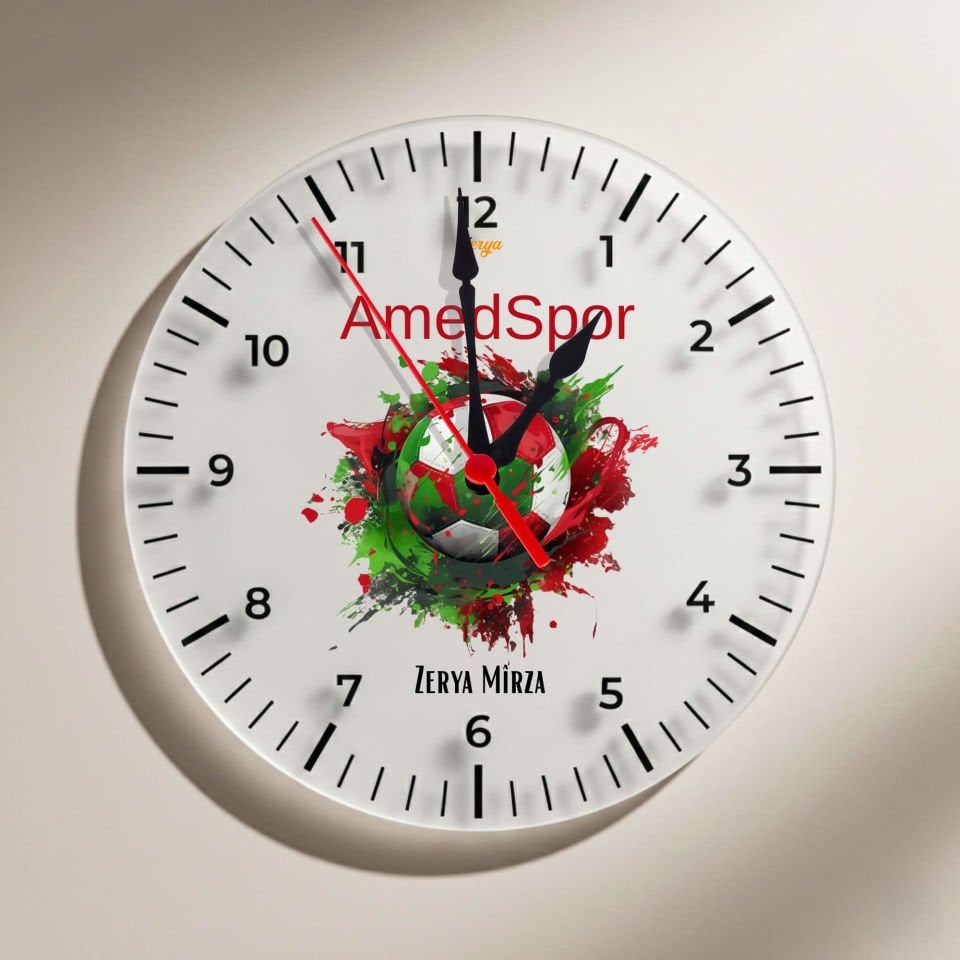 İsme Özel Amedspor Futbol Topu Temalı Duvar Saati - Amed Spor Saati