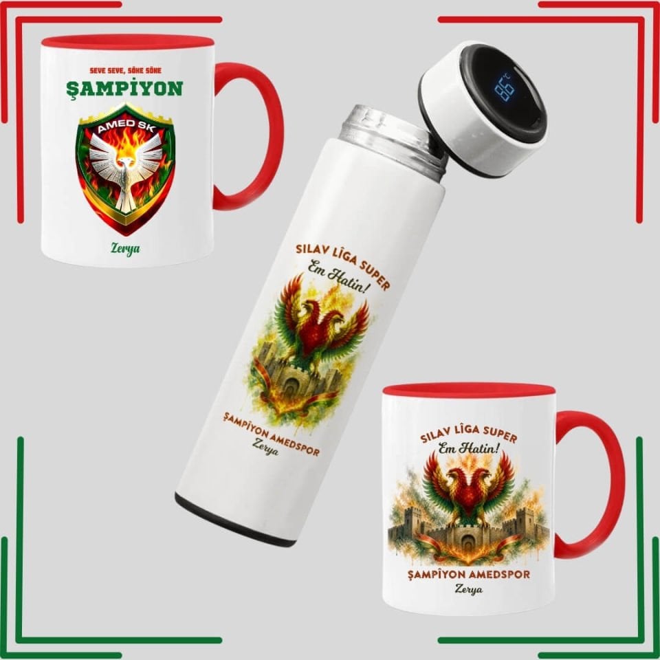 İsme Özel Kupalı ve Termoslu Amedspor Şampiyonluk Seti - Kişiye Özel Amed Spor Şampiyonluk Seti