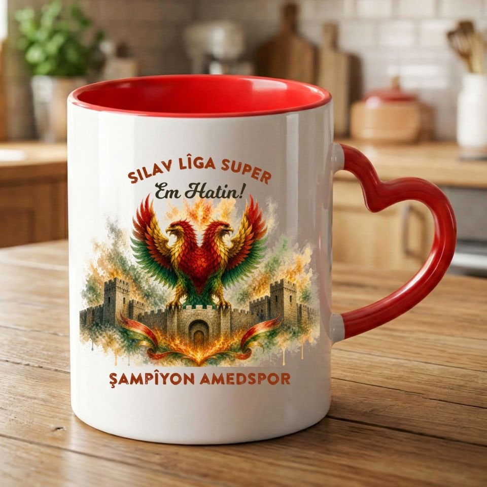 Silav Lîga Super - Em Hatin Şampiyon Amedspor Kalpli Kırmızı Kupa Bardak