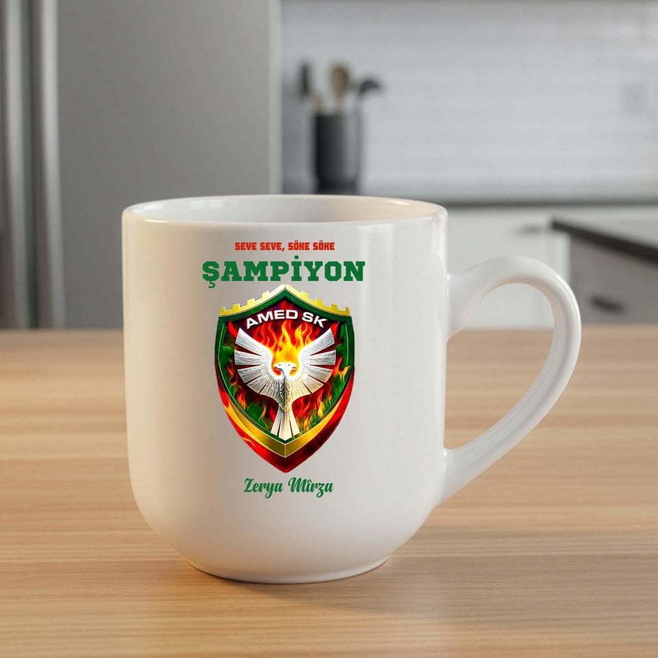 İsme Özel Seve Seve Söke Söke Şampiyon Amedspor Elite Oval Beyaz Kupa Bardak