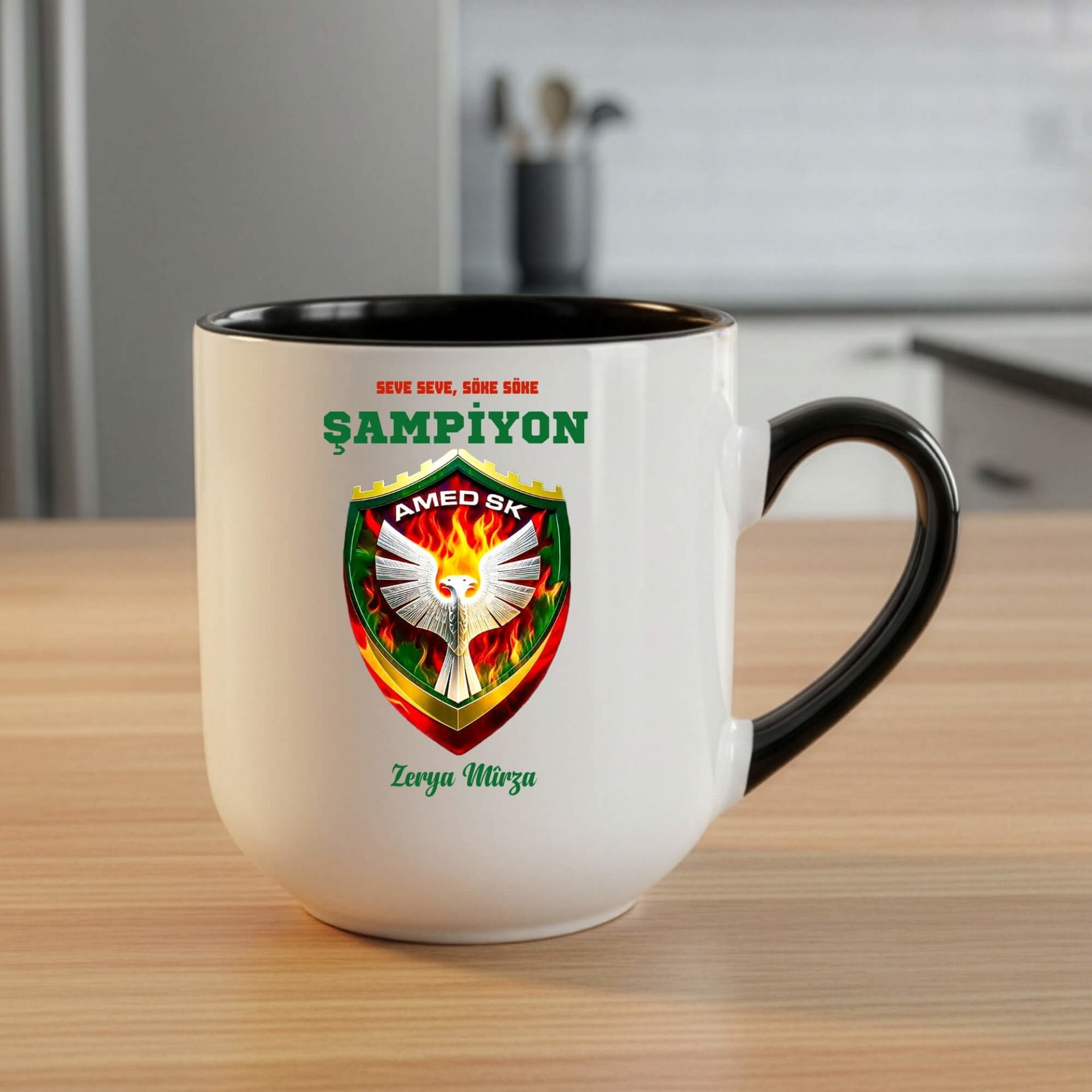 İsme Özel Seve Seve Söke Söke Şampiyon Amedspor Elite Oval Siyah Kupa Bardak