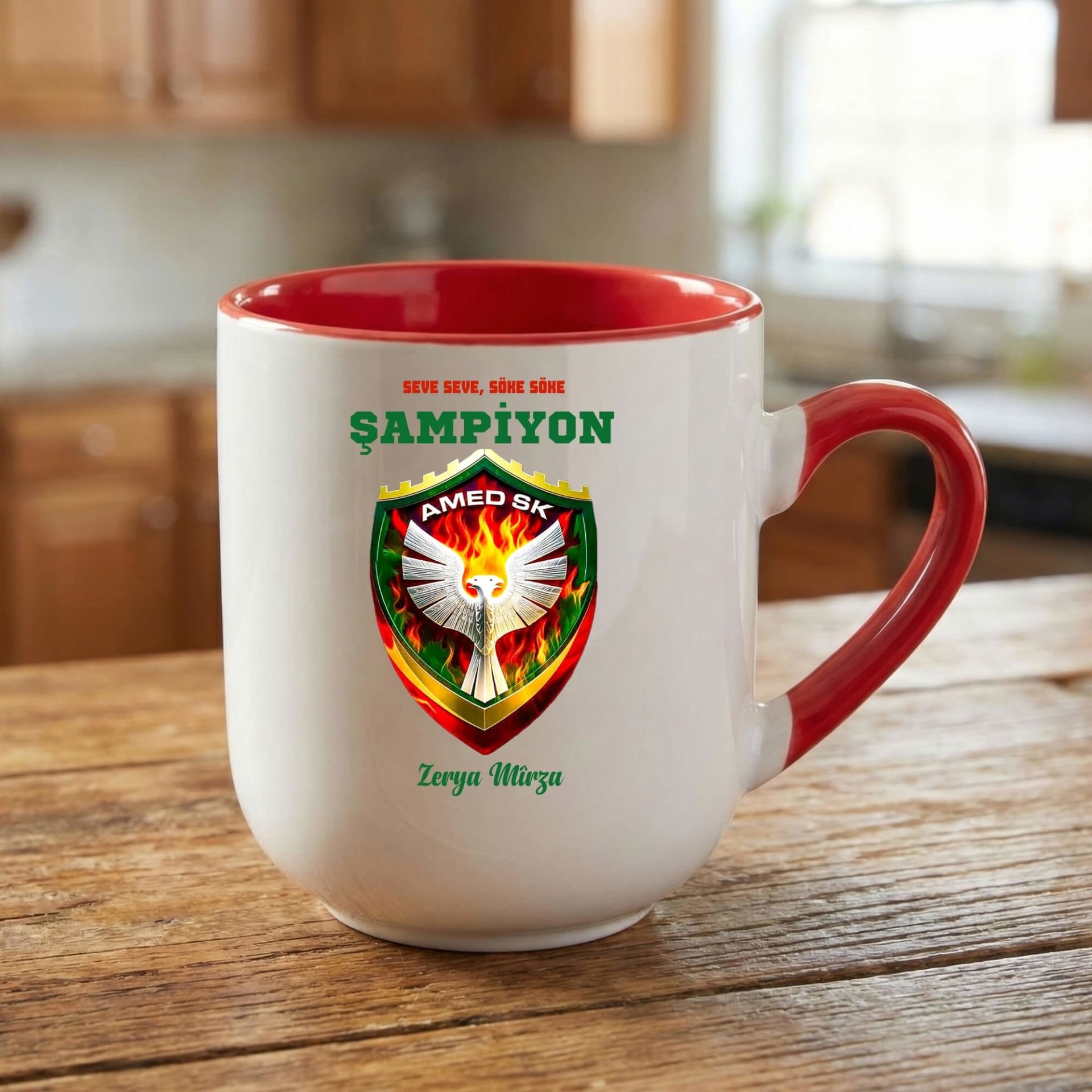 İsme Özel Seve Seve Söke Söke Şampiyon Amedspor Elite Oval Kırmızı Kupa Bardak