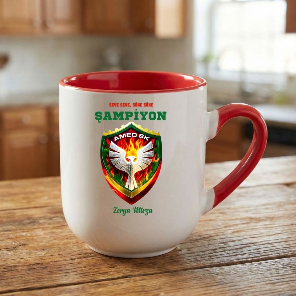 İsme Özel Seve Seve Söke Söke Şampiyon Amedspor Elite Oval Kırmızı Kupa Bardak