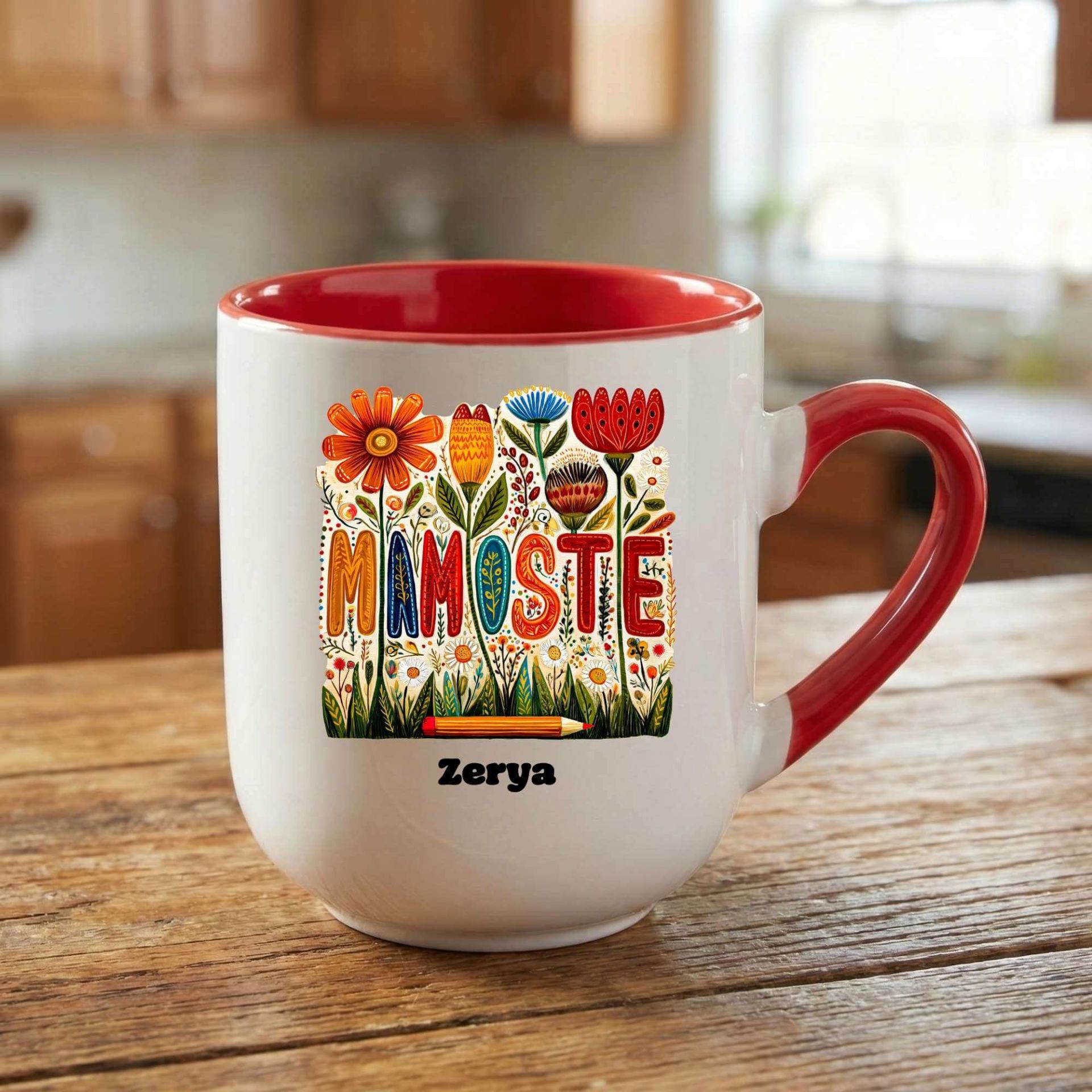 İsme ve Öğretmenlere Özel Kürtçe Mamoste Yazılı Elite Oval Kırmızı Kupa Bardağı