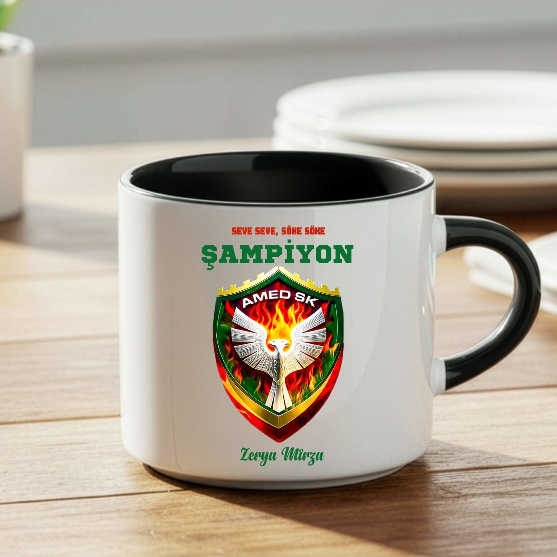 İsme Özel Seve Seve Söke Söke Şampiyon Amedspor Nescafe Siyah Kupa Bardak
