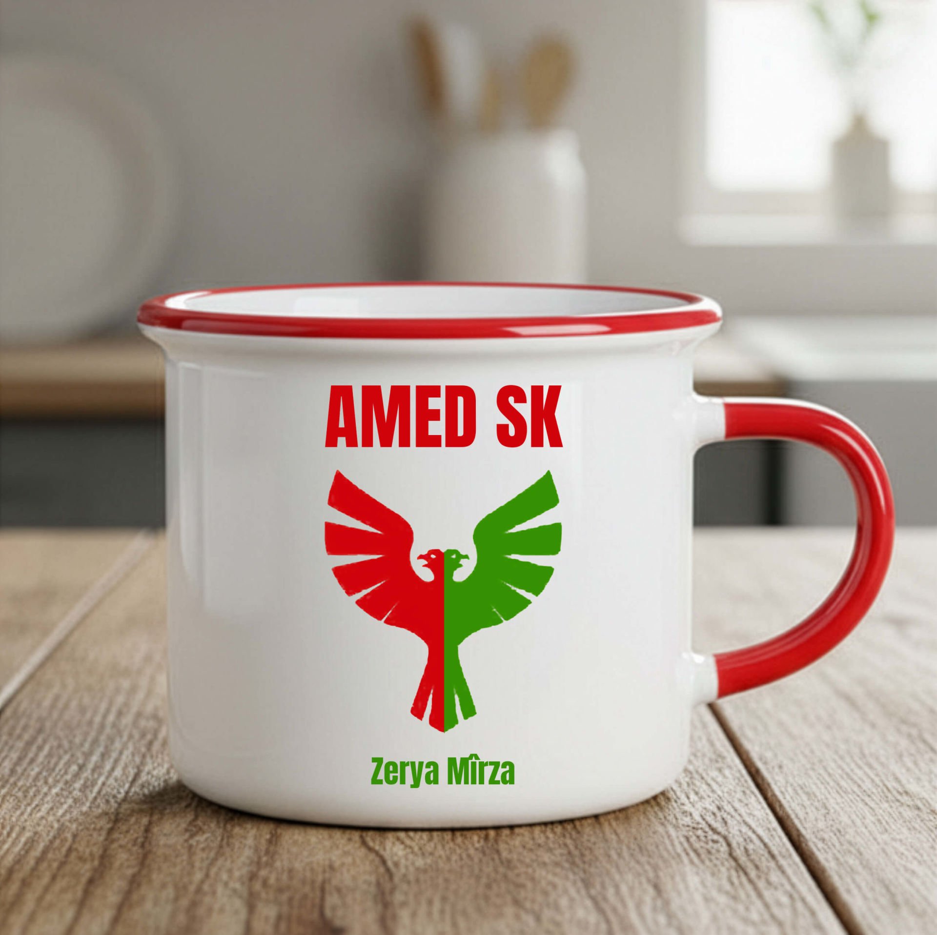 İsme Özel Amedspor Temalı Enamel Kupa Bardak - Amed spor Kırmızı  Enamel Kupası