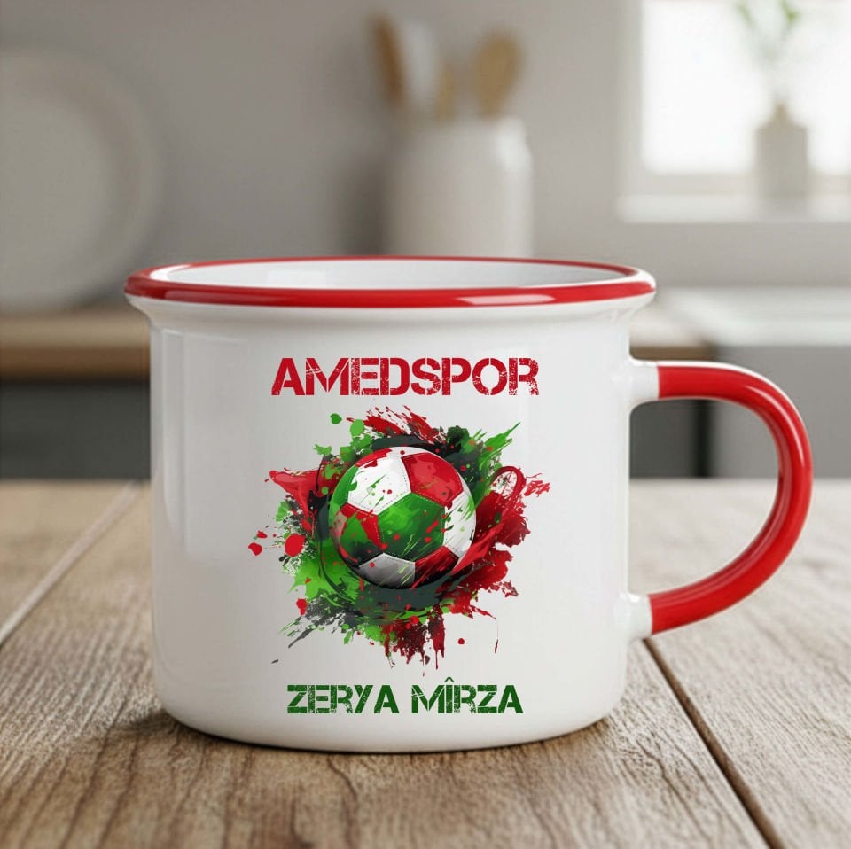 İsme Özel Amedspor Toplu Enamel Kupa Bardak - Amed spor Kırmızı Enamel Kupası