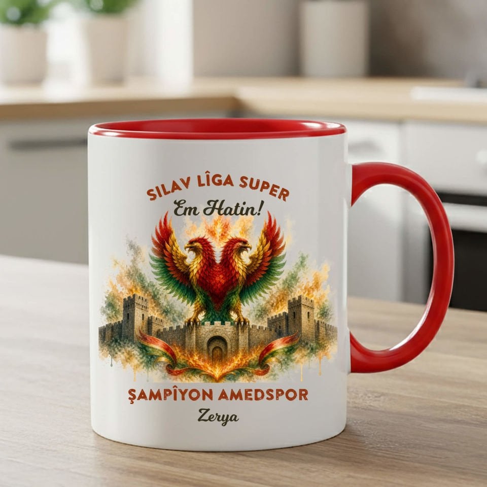 İsme Özel Silav Lîga Super - Em Hatin Şampiyon Amedspor Klasik Kırmızı Kupa Bardak