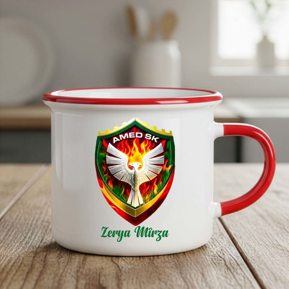 İsme Özel Amedspor Enamel kırmızı Kupa Bardak - Amed Spor Enamel Kupası