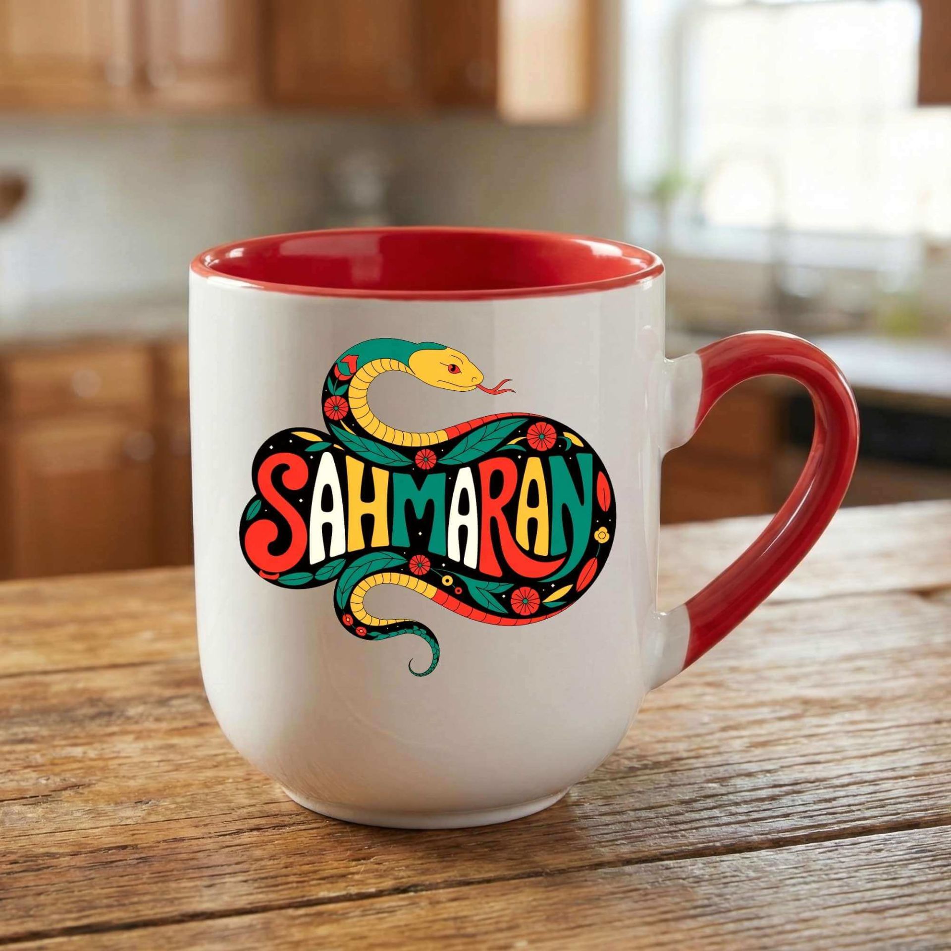 Şahmaran Tasarımlı Elite Oval Kırmızı Kupa Bardağı - Şahmeran Kupa Bardak