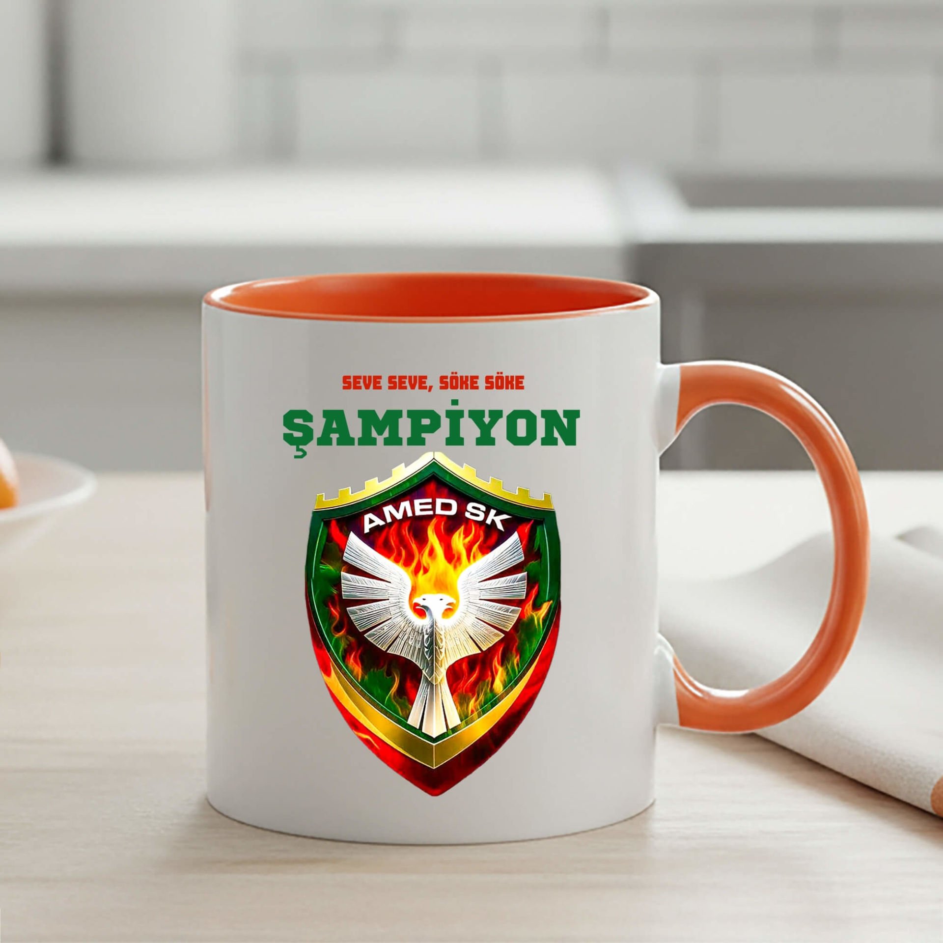 Seve Seve Söke Söke Şampiyon Amedspor Klasik Turuncu Kupa Bardak