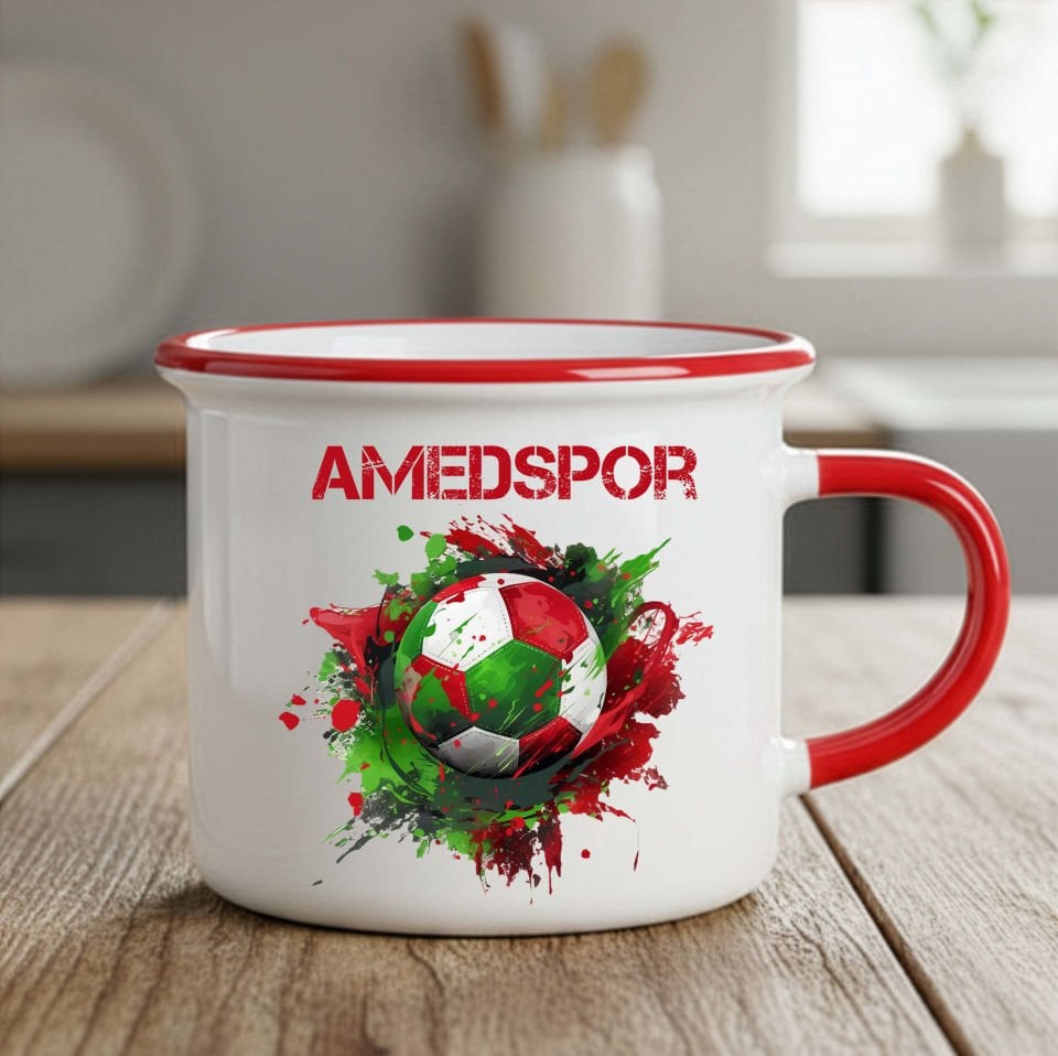 Amedspor Futbol Toplu Enamel Kupa Bardak - Amed Spor Kırmızı Enamel Kupası
