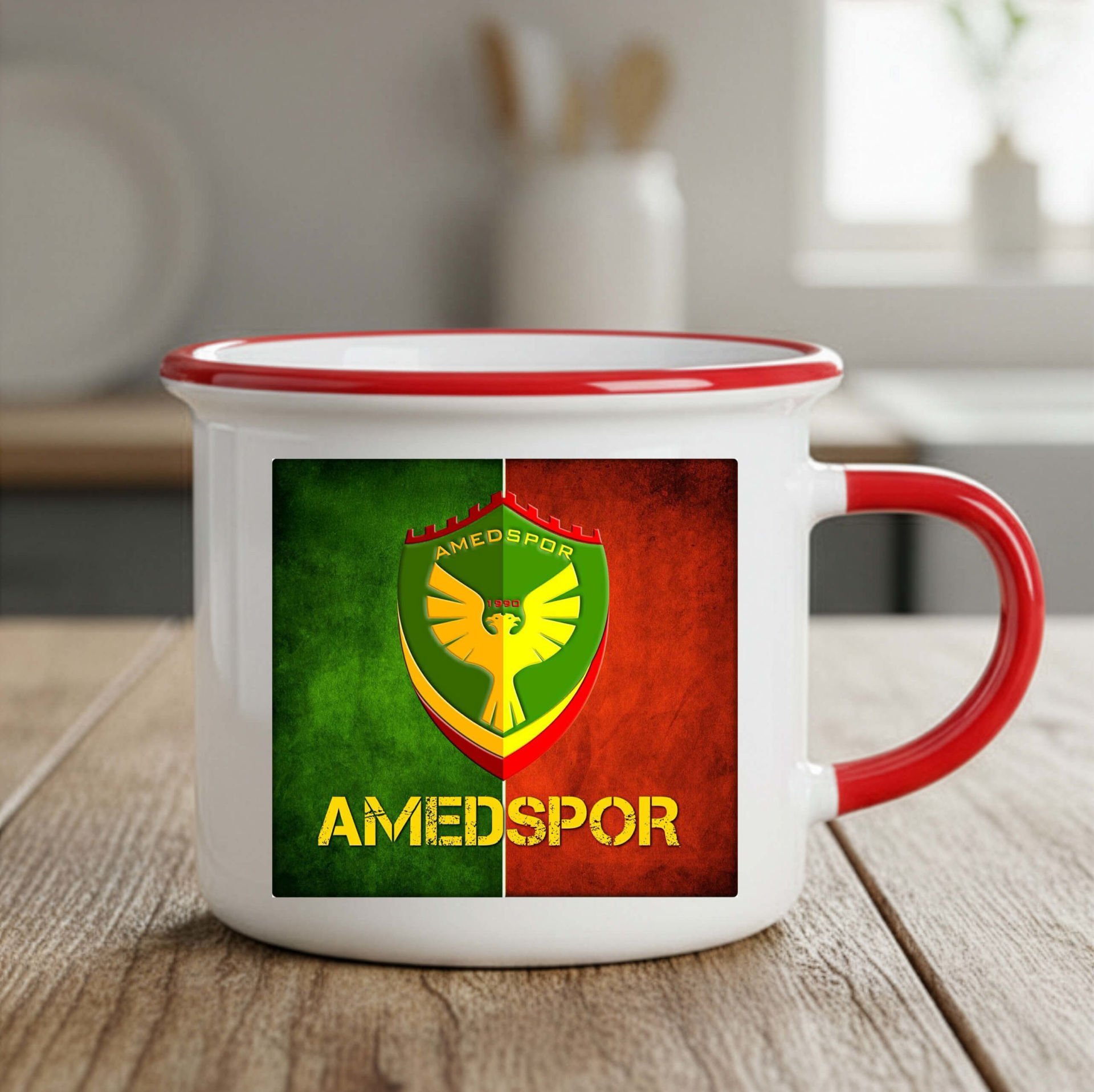 Amedspor Sarı Kırmızı Renkli Enamel Kupa Bardak - Amed Spor Enamel Kupası