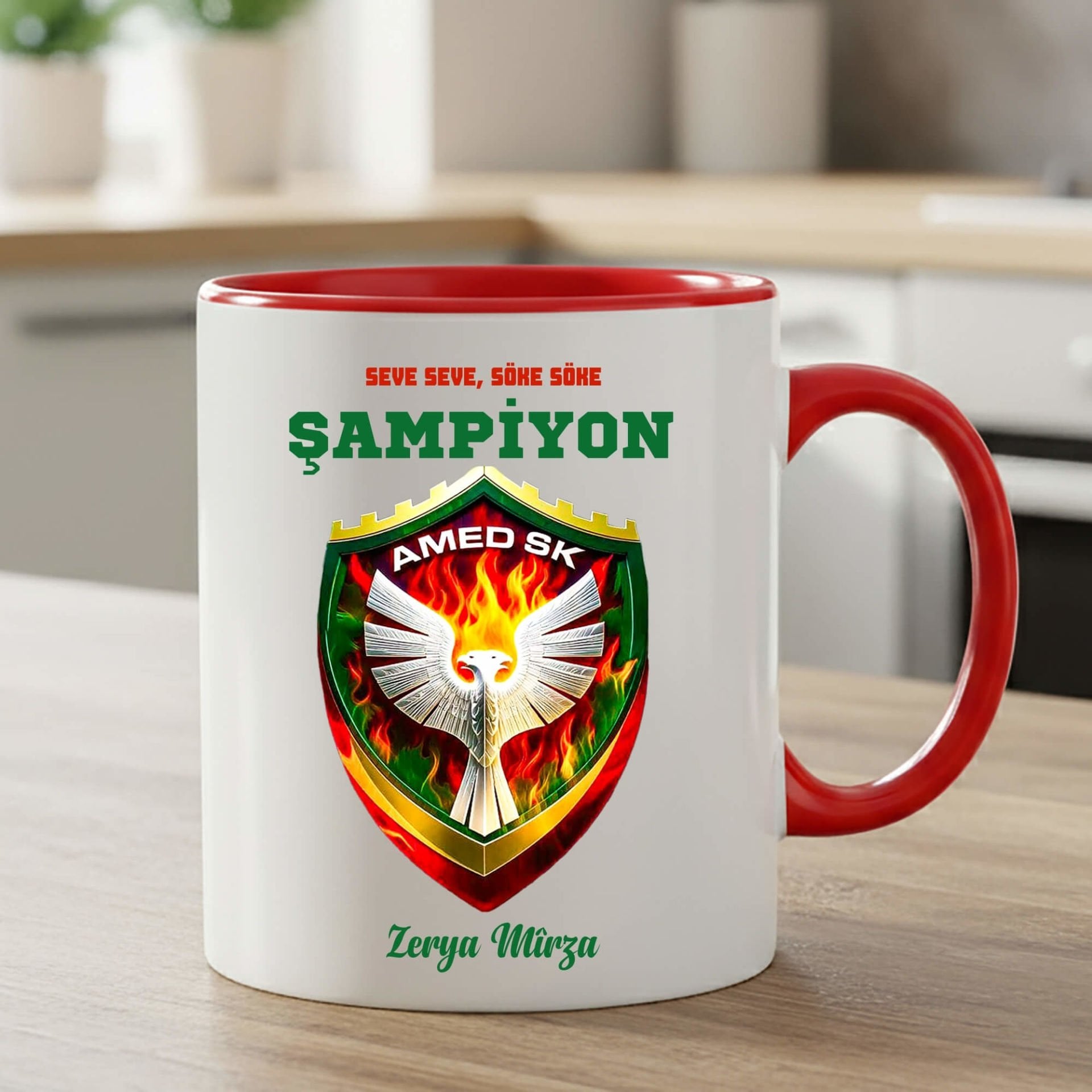 İsme Özel Seve Seve Söke Söke Şampiyon Amedspor Klasik Kırmızı Kupa Bardak