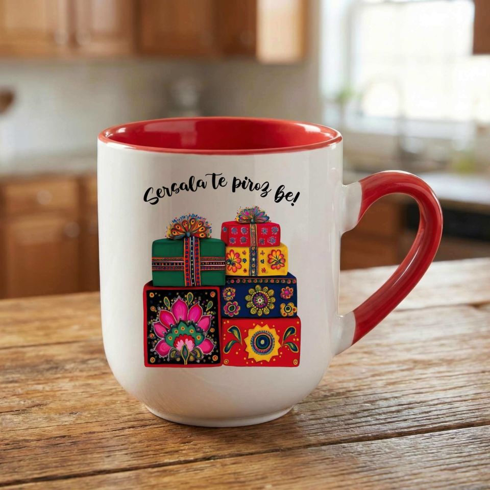 Kürtçe Yılbaşı Sersala Te Piroz Be Yazılı Elite Oval Kırmızı Kupa Bardak