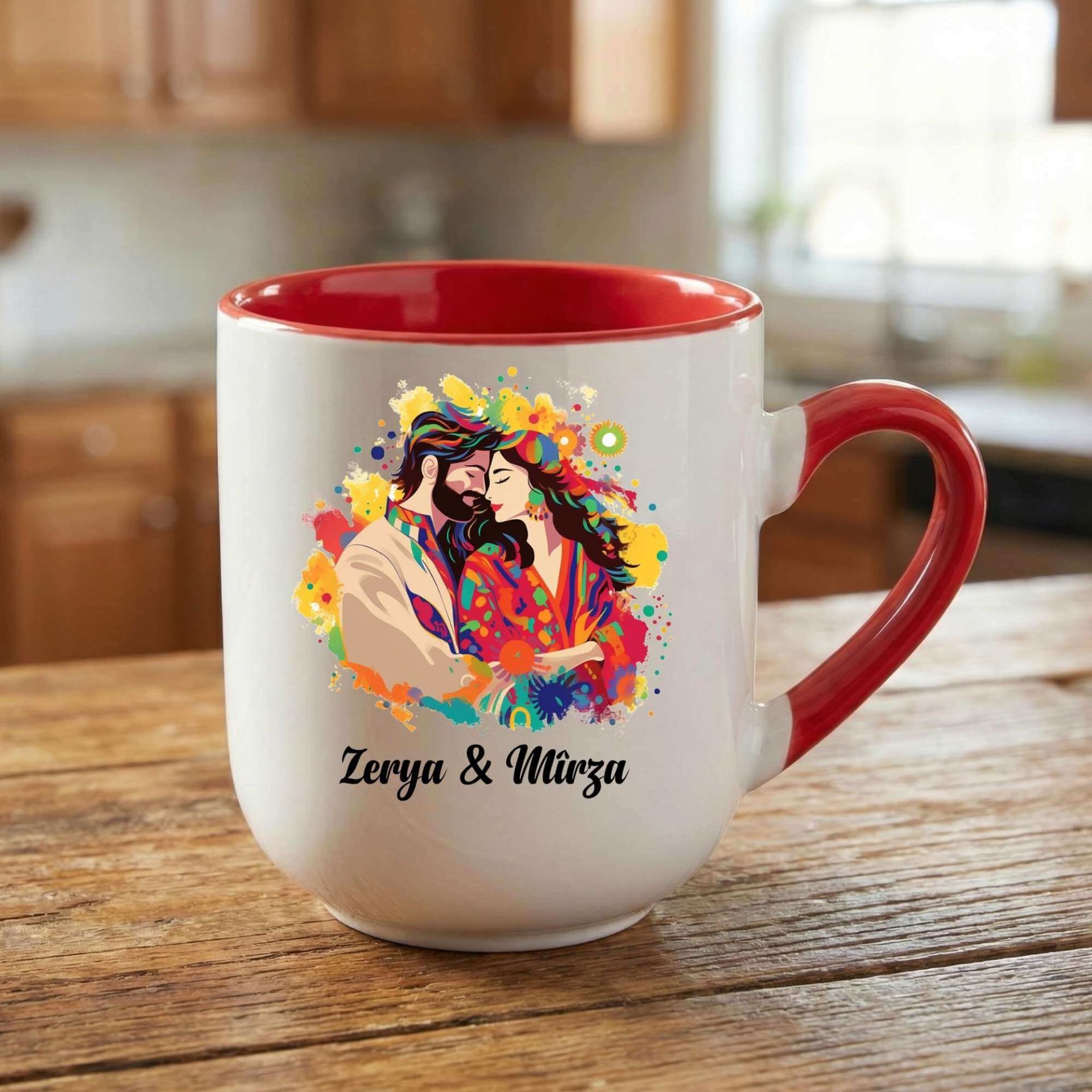 İsme Özel Mem û Zin Tasarımlı Elite Oval Kırmızı Kupa Bardak