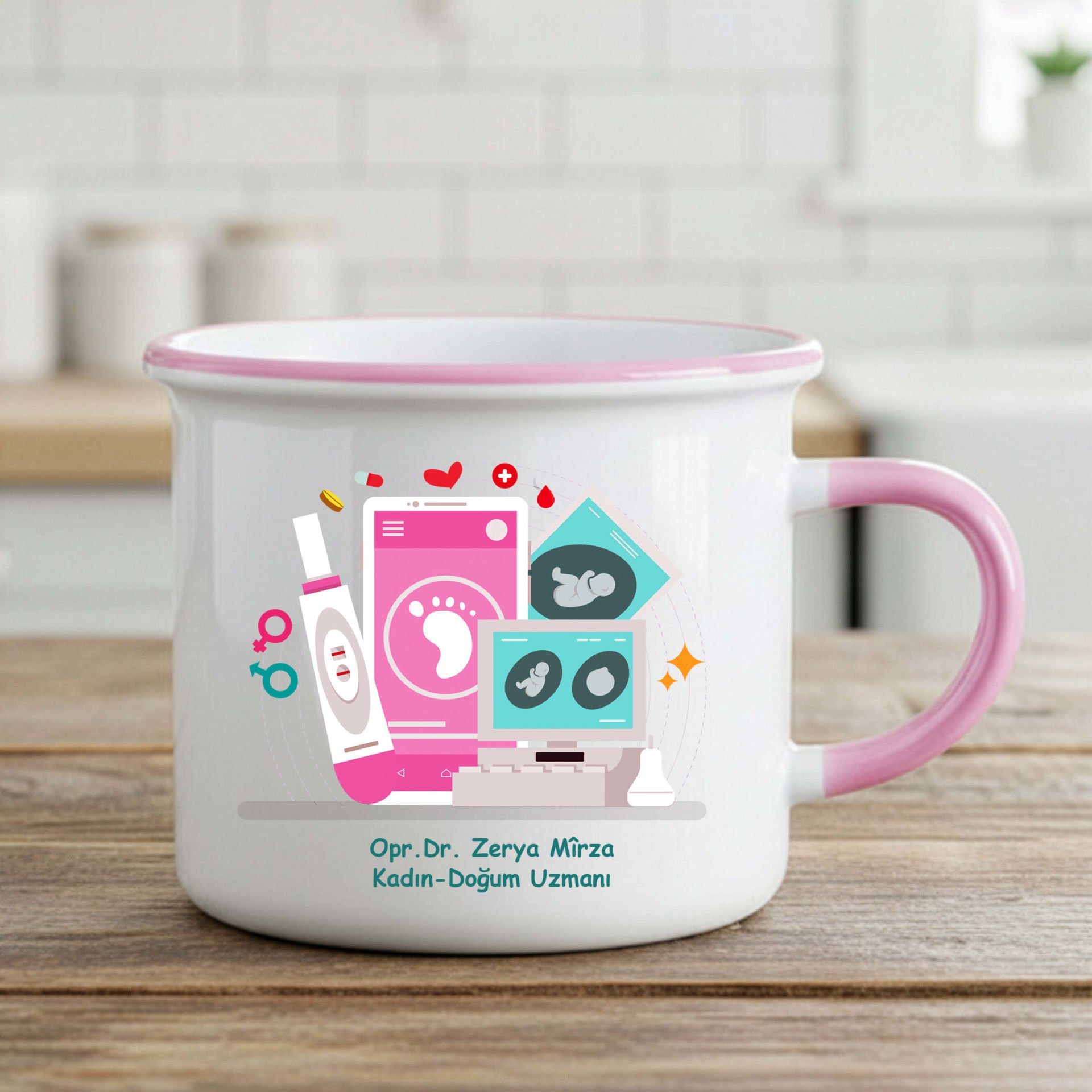 İsme Özel Kadın Doğum Uzmanları İçin Enamel Kupa Bardak - İsme Özel Kadın Doğum Uzmanları Enamel Kupası