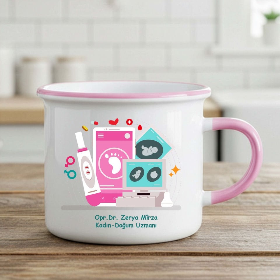 İsme Özel Kadın Doğum Uzmanları İçin Enamel Kupa Bardak - İsme Özel Kadın Doğum Uzmanları Enamel Kupası
