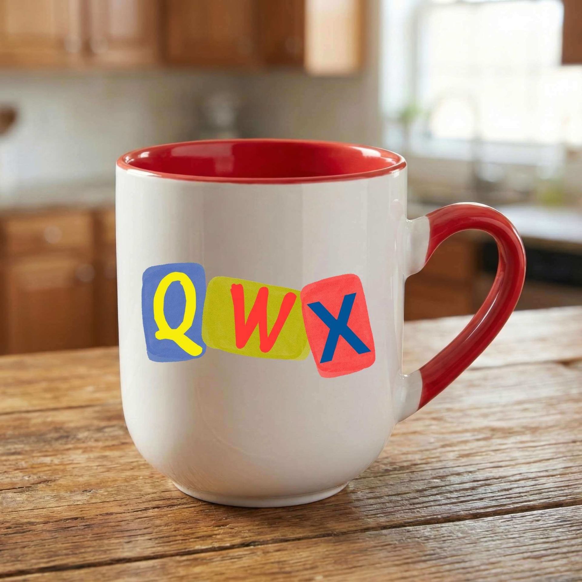 Kürtçe Harfli X Q W Tasarımlı Elite Oval Kırmızı Kupa Bardak