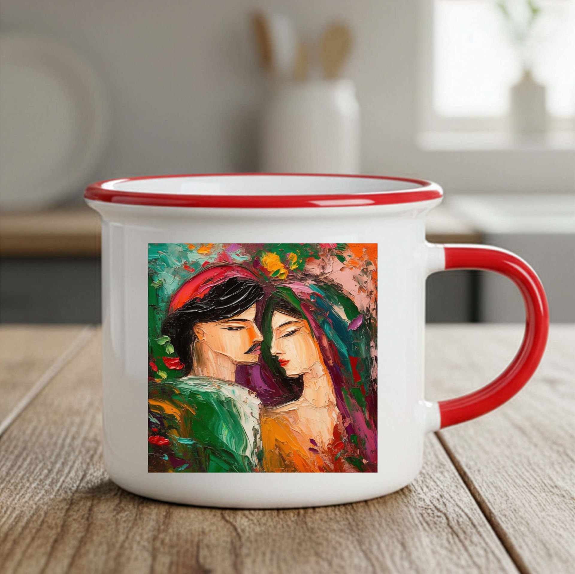 Mem û Zin Tasarımlı Enamel Kırmızı Kupa Bardak - Mem û Zin Enamel Kupası