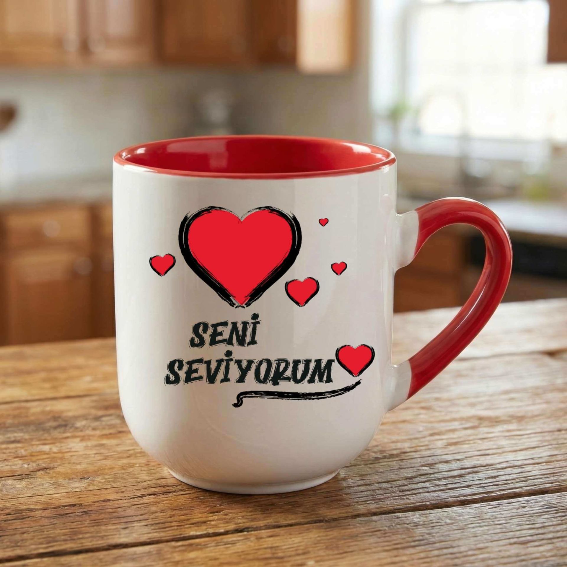 Seni Seviyorum Tasarımlı Elite Oval Kırmızı Kupa Bardak