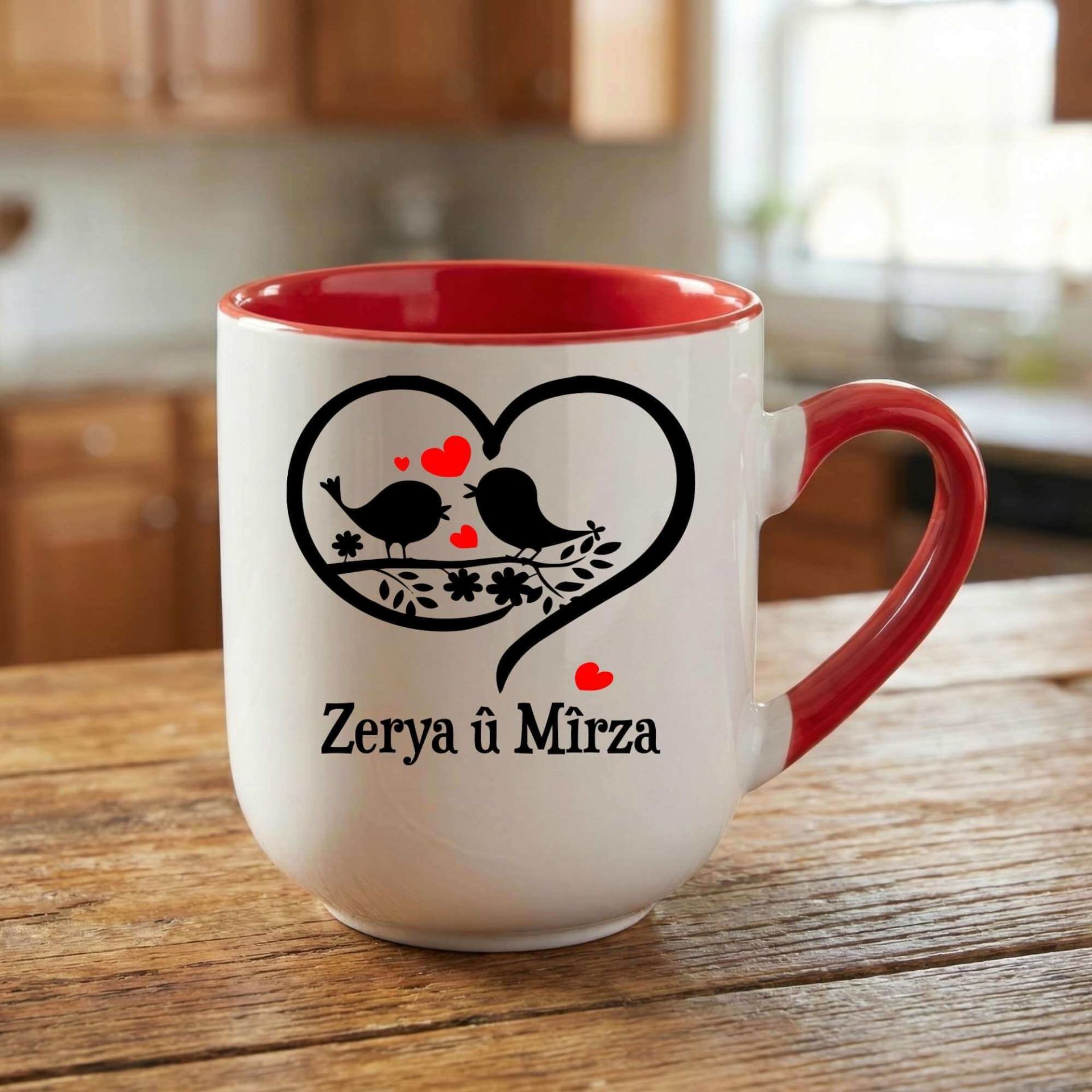 Sevgililere Özel İsimli Kalpli Elite Oval Kırmızı Kupa Bardak