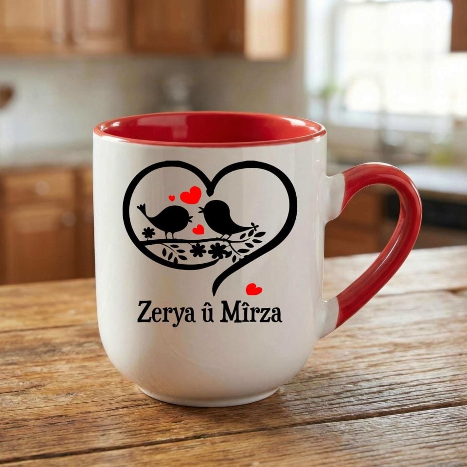 Sevgililere Özel İsimli Kalpli Elite Oval Kırmızı Kupa Bardak