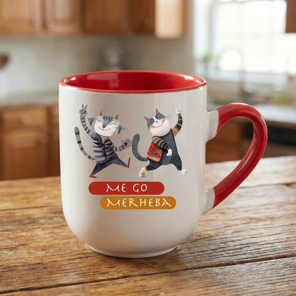 Kürtçe Me Go Merheba Yazılı Elite Oval Kırmızı Kupa Bardak