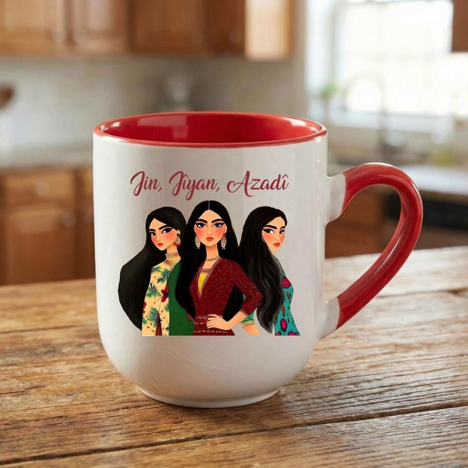 Jin Jiyan Azadi Kadın Tasarımlı Elite Oval Kırmızı Kupa Bardak