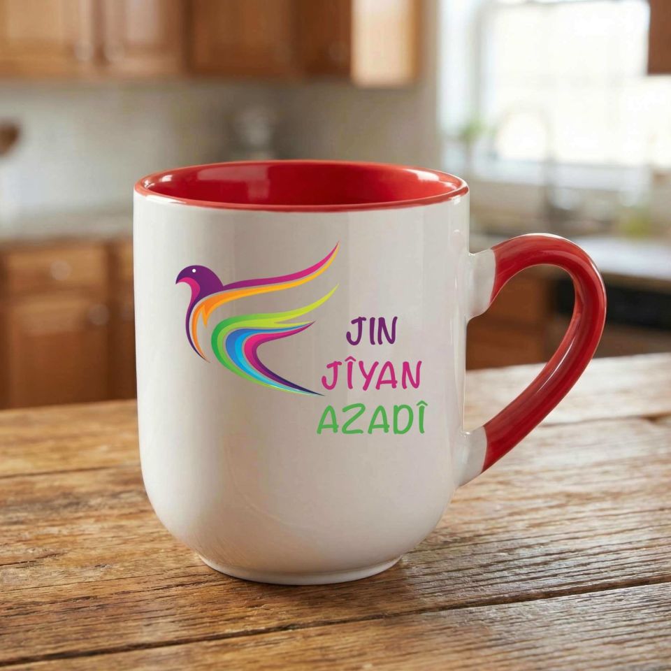 Jin Jiyan Azadi Güvercin Tasarımlı Elite Oval Kırmızı Kupa Bardak