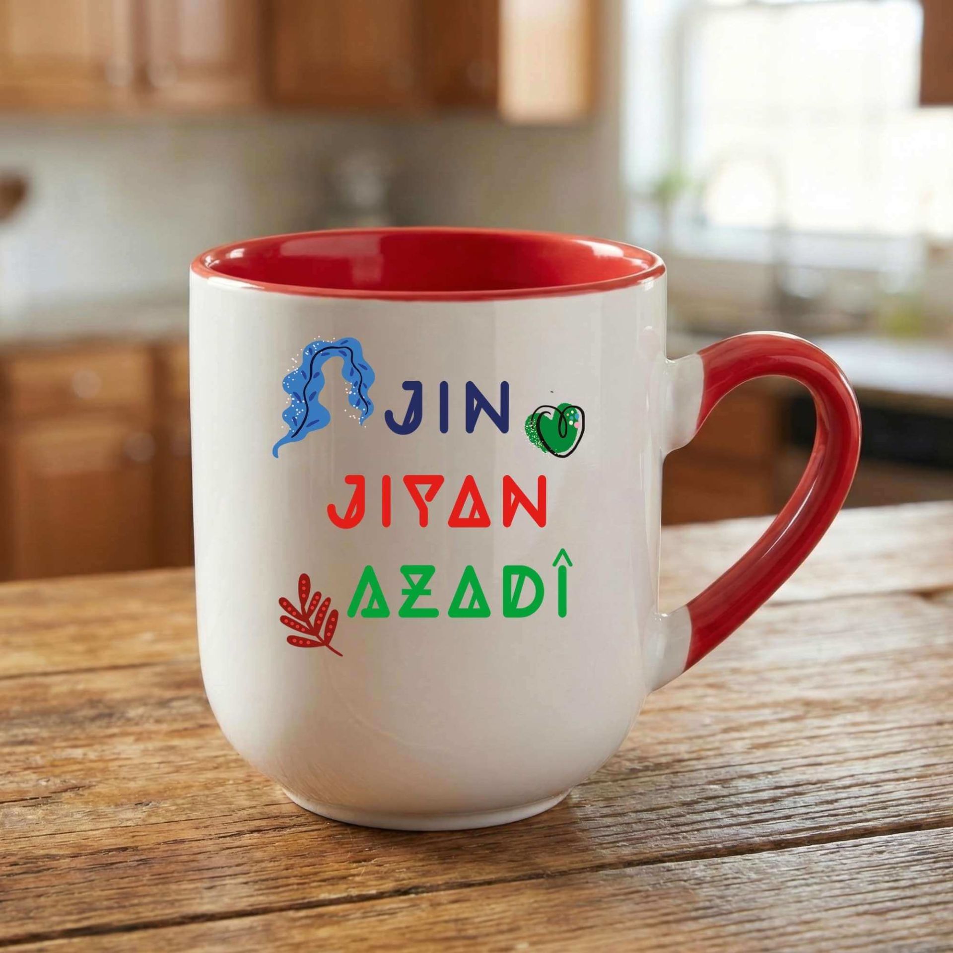 Jin Jiyan Azadi Yazılı Elite Oval Kırmızı Kupa Bardak