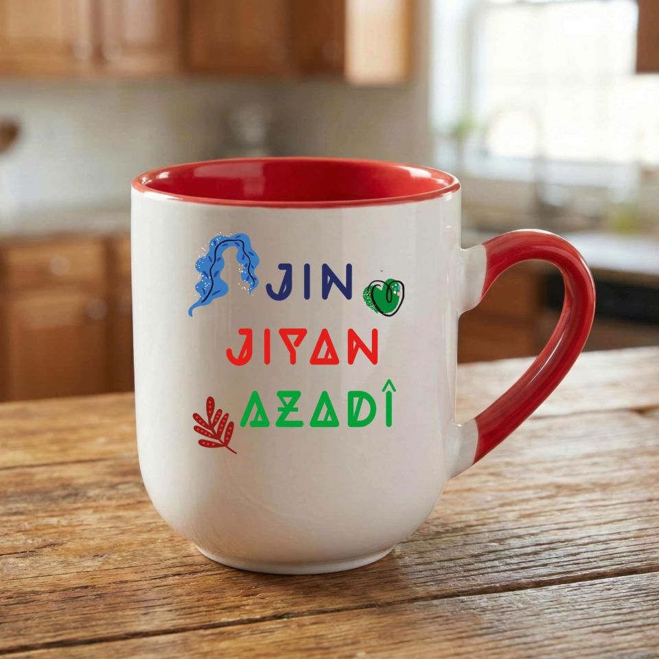 Jin Jiyan Azadi Yazılı Elite Oval Kırmızı Kupa Bardak