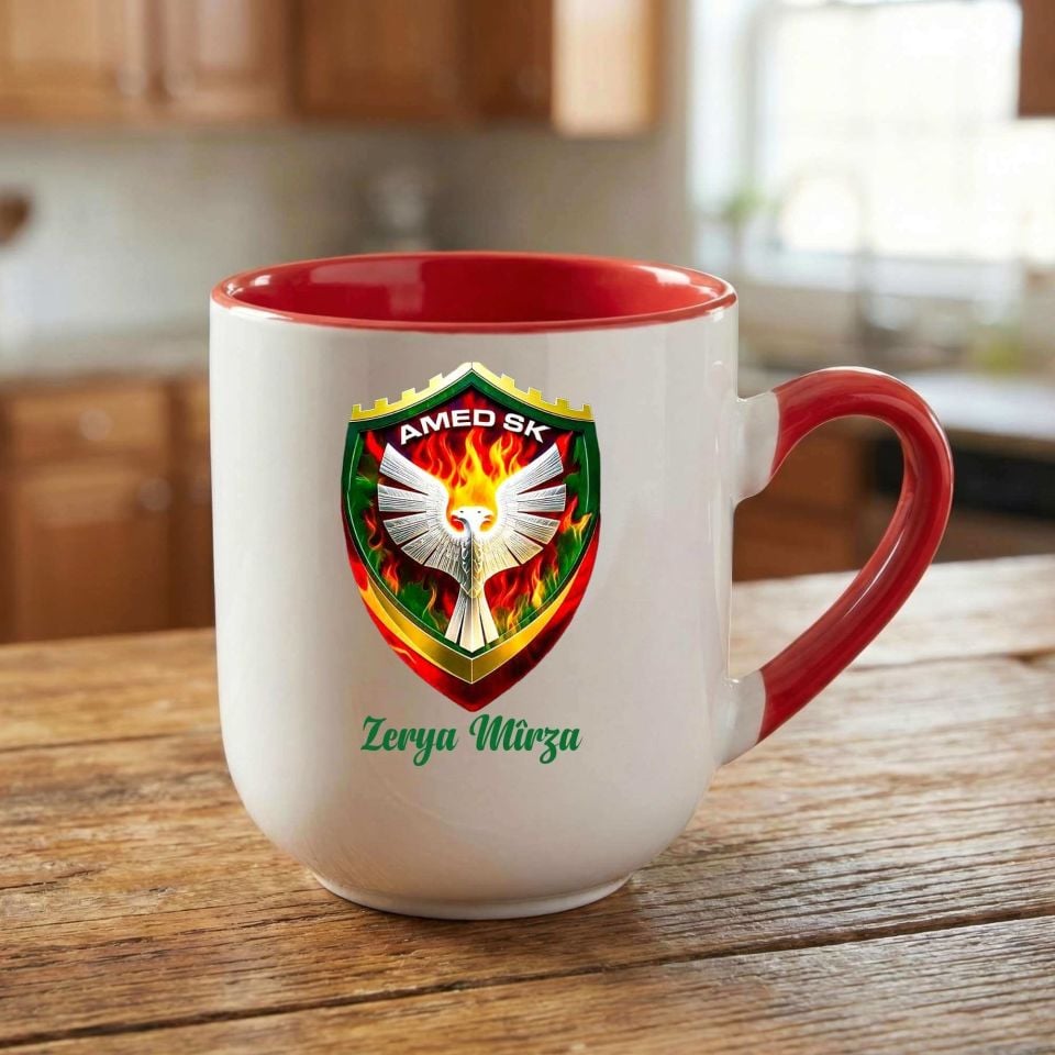 İsme Özel Amedspor Tasarımlı Elite Oval Kırmızı Kupa Bardak - Amed Spor Bardağı