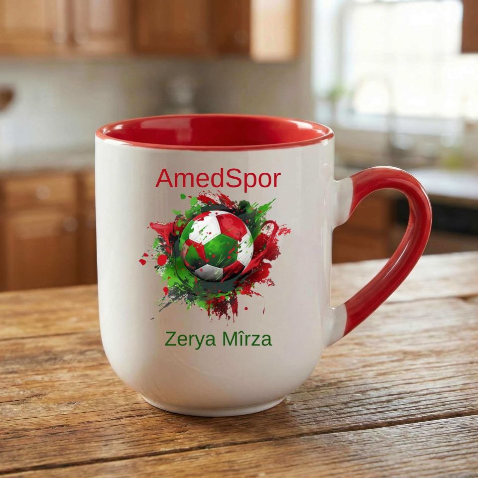 İsme Özel Amedspor Futbol Toplu Tasarımlı Elite Oval Kırmızı Kupa Bardak - Amed Spor Toplu Bardağı