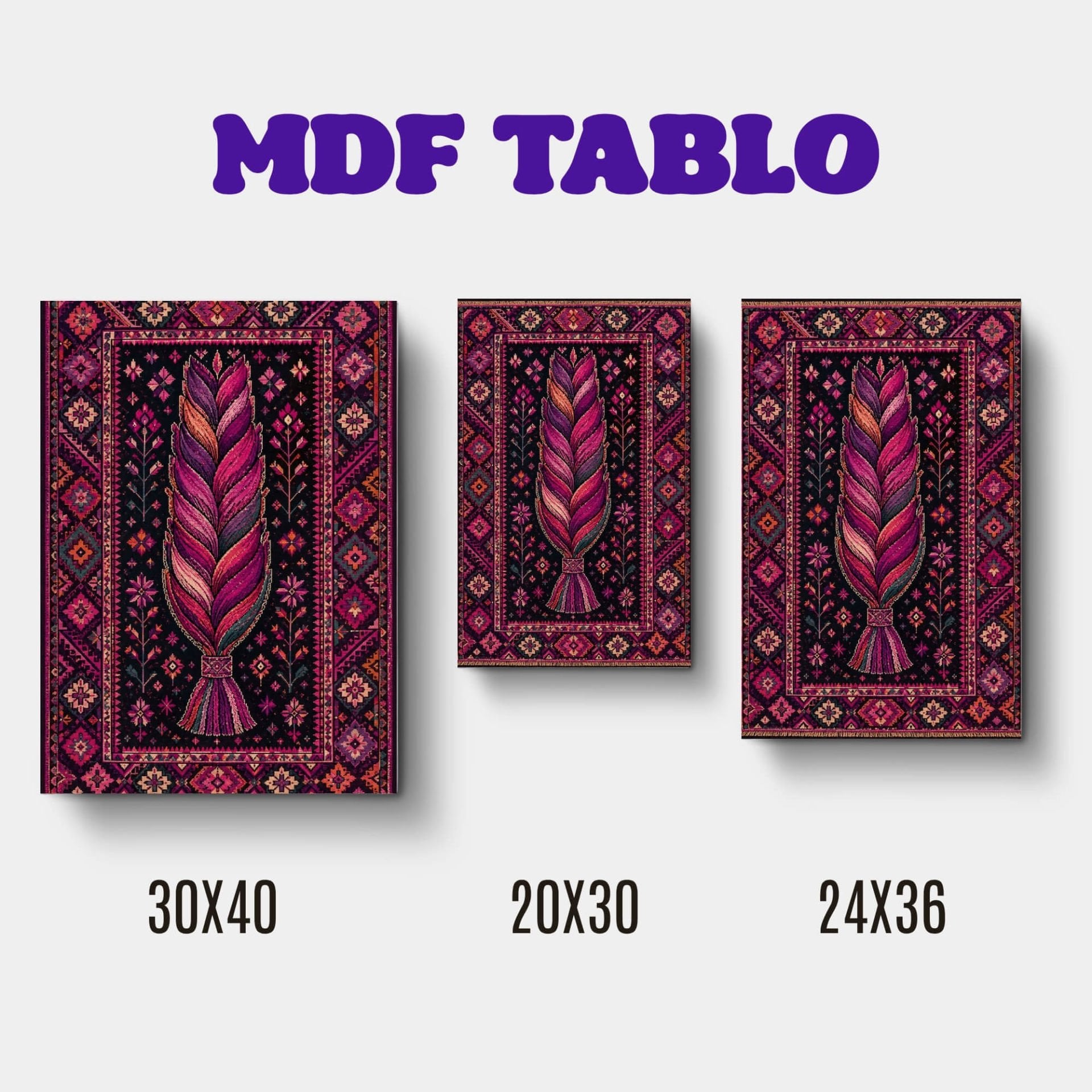 Tabloya Kezî - Halı Kilim Saç Örgüsü Motifli Tasarımlı Duvar Dekoratif Mdf Ahşap Retro Poster Tablo