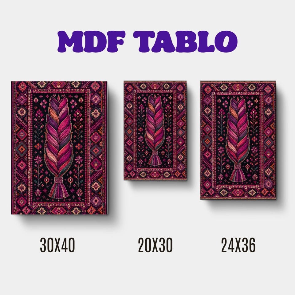 Tabloya Kezî - Halı Kilim Saç Örgüsü Motifli Tasarımlı Duvar Dekoratif Mdf Ahşap Retro Poster Tablo