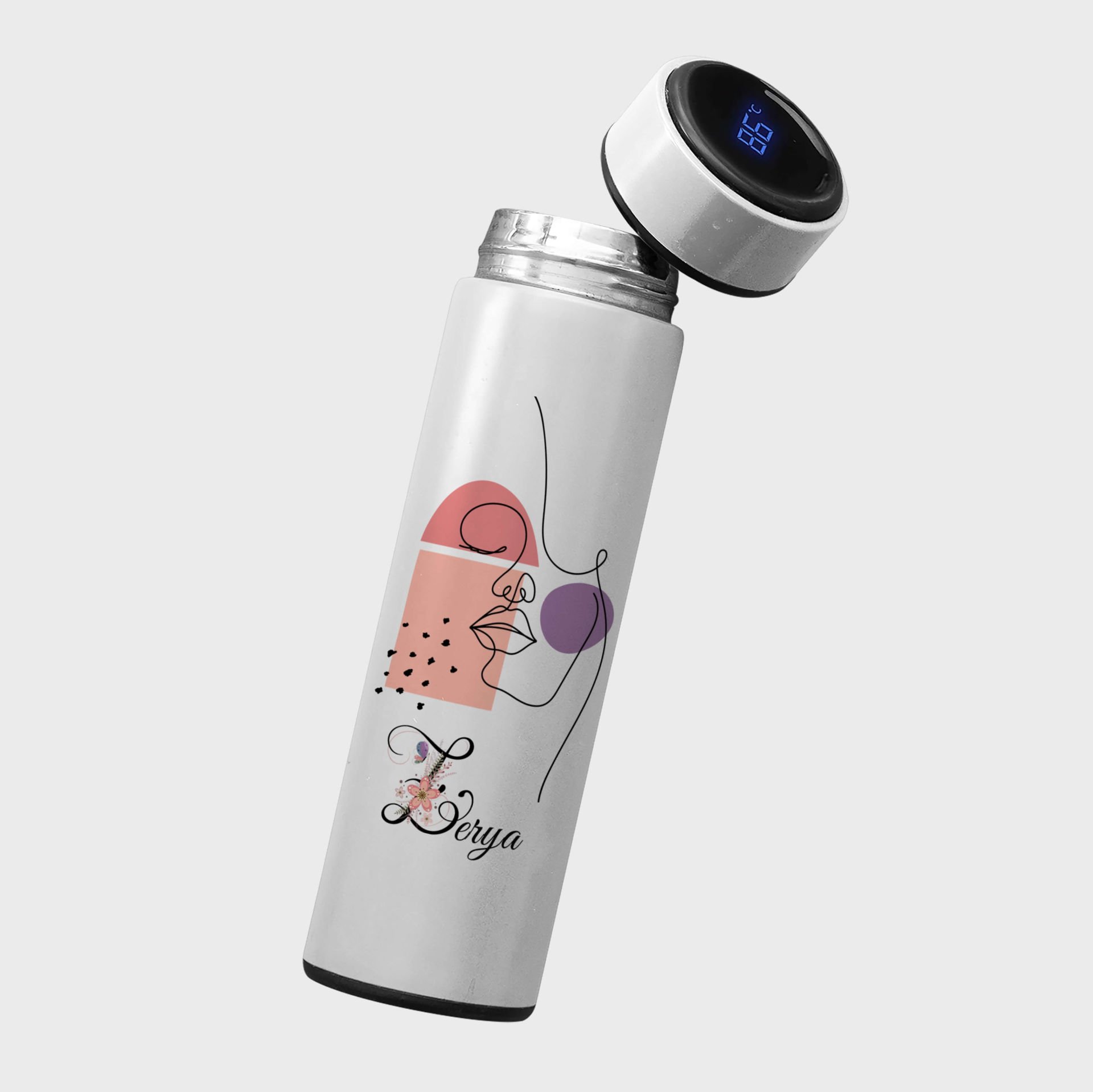 Personalized Women's Drawing Digital Display Steel Thermos - 450 mlt