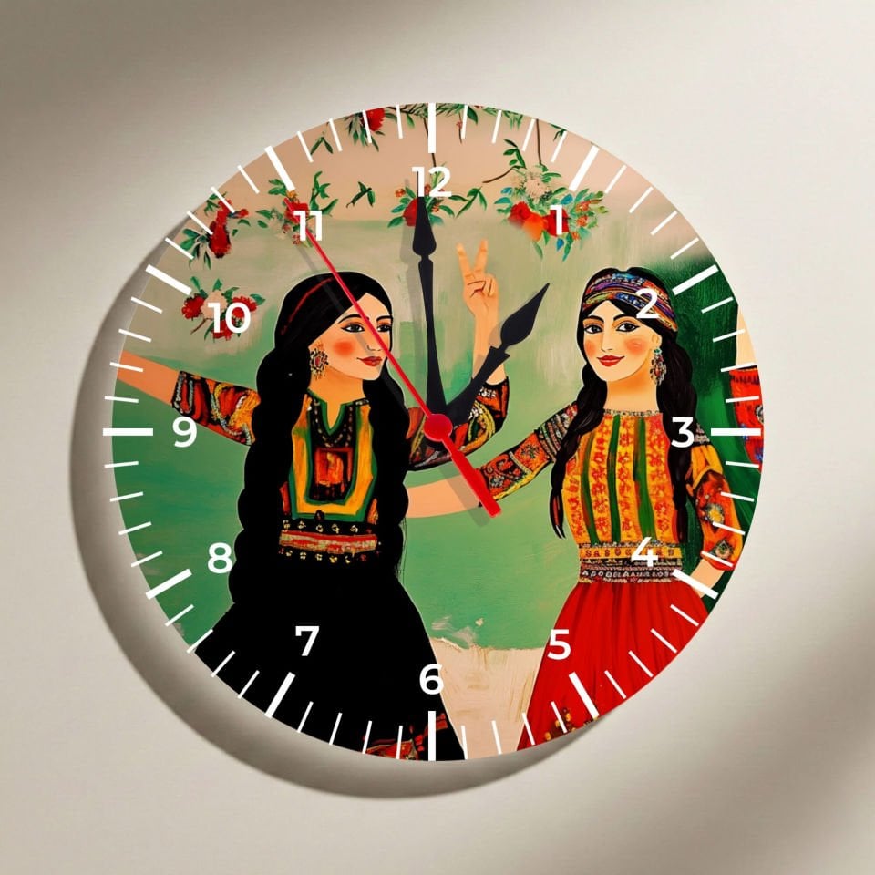Jin Jiyan Azadi Yöresel Kadın Tasarımlı Duvar Saati