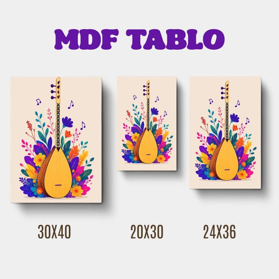 Müzik Aletleri Saz Motifli Tasarımlı Duvar Dekoratif Mdf Ahşap Retro Poster Tablo