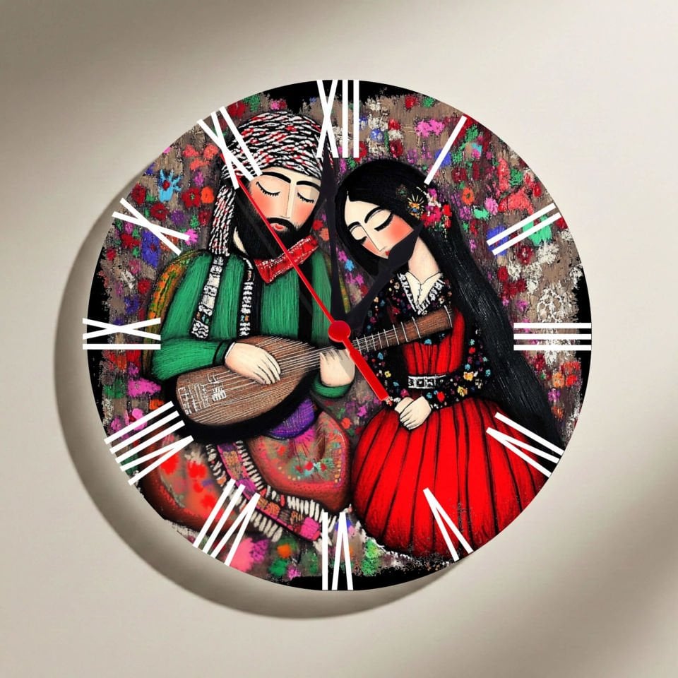 Mem û Zin Saz Tasarımlı Roma Rakamlı Duvar Saati
