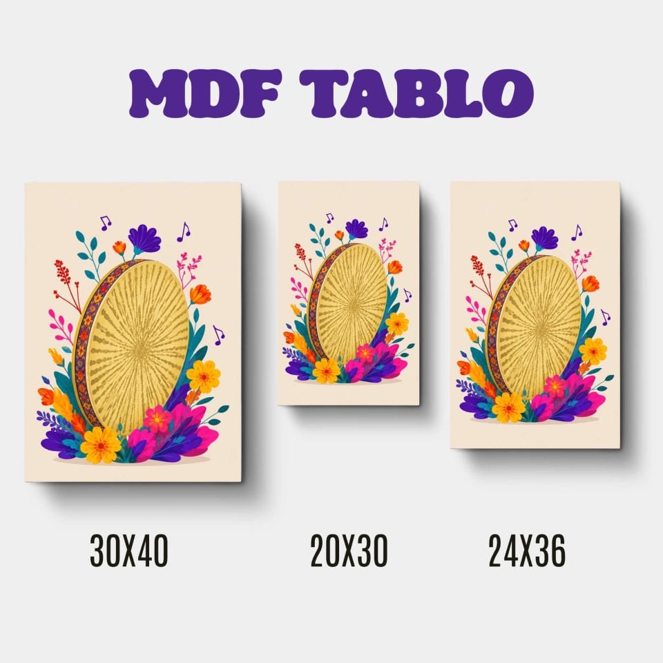 Müzik Aletleri Def Motifli Tasarımlı Duvar Dekoratif Mdf Ahşap Retro Poster Tablo