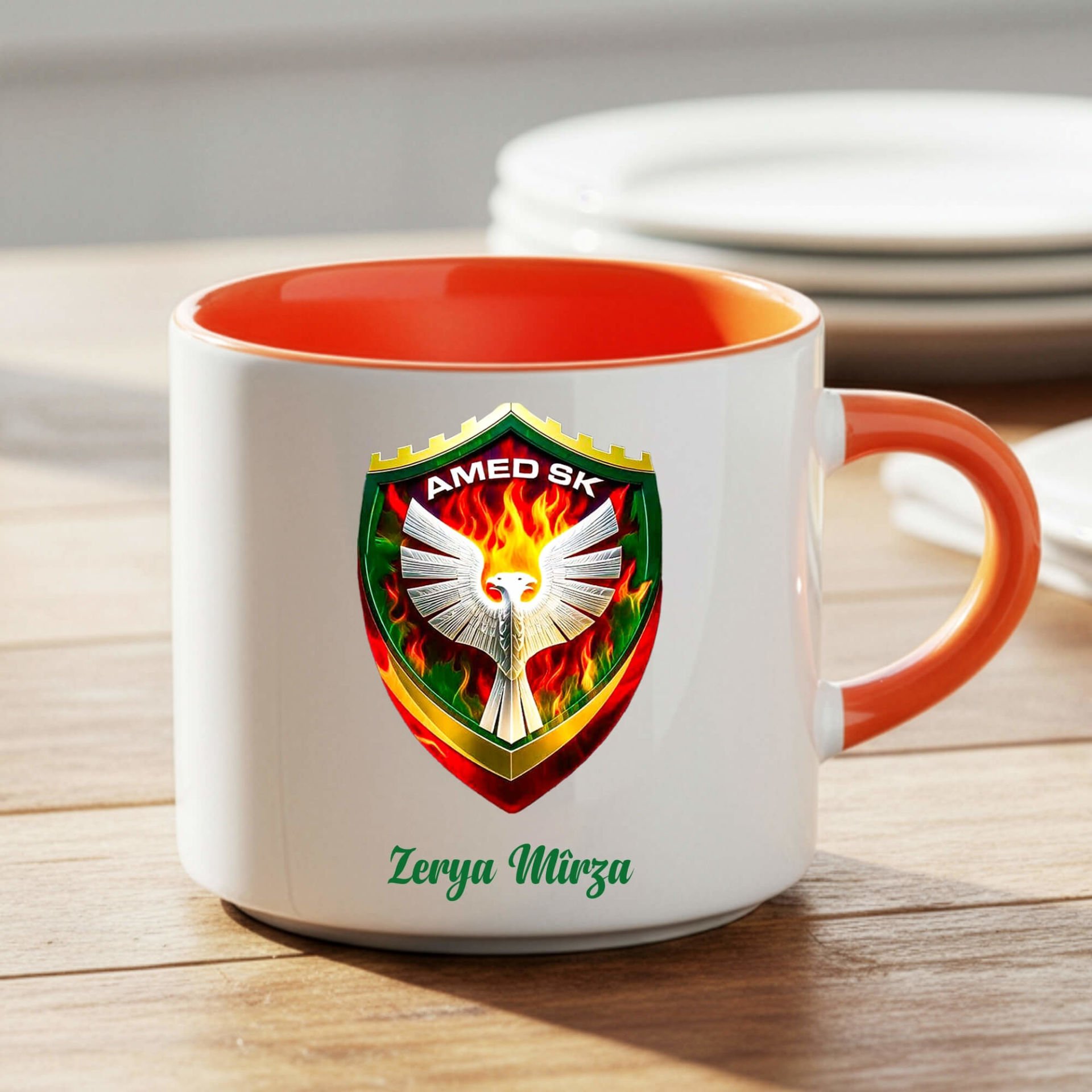 İsme Özel Amedspor Tasarımlı Turuncu Nescafe Kupa Bardağı - Amed Spor Turuncu Kupa Bardak