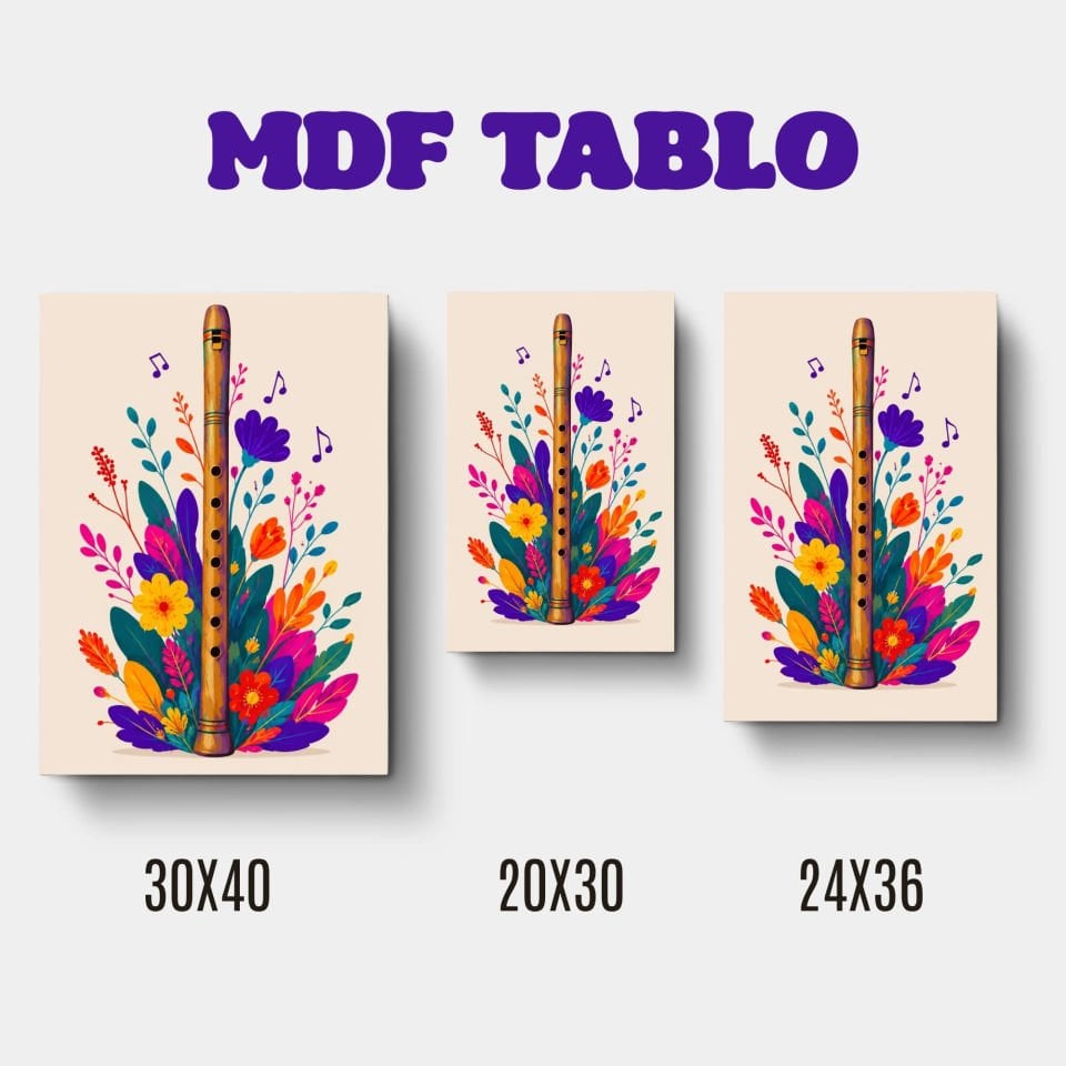 Müzik Aletleri FLÜT Motifli Tasarımlı Duvar Dekoratif Mdf Ahşap Retro Poster Tablo
