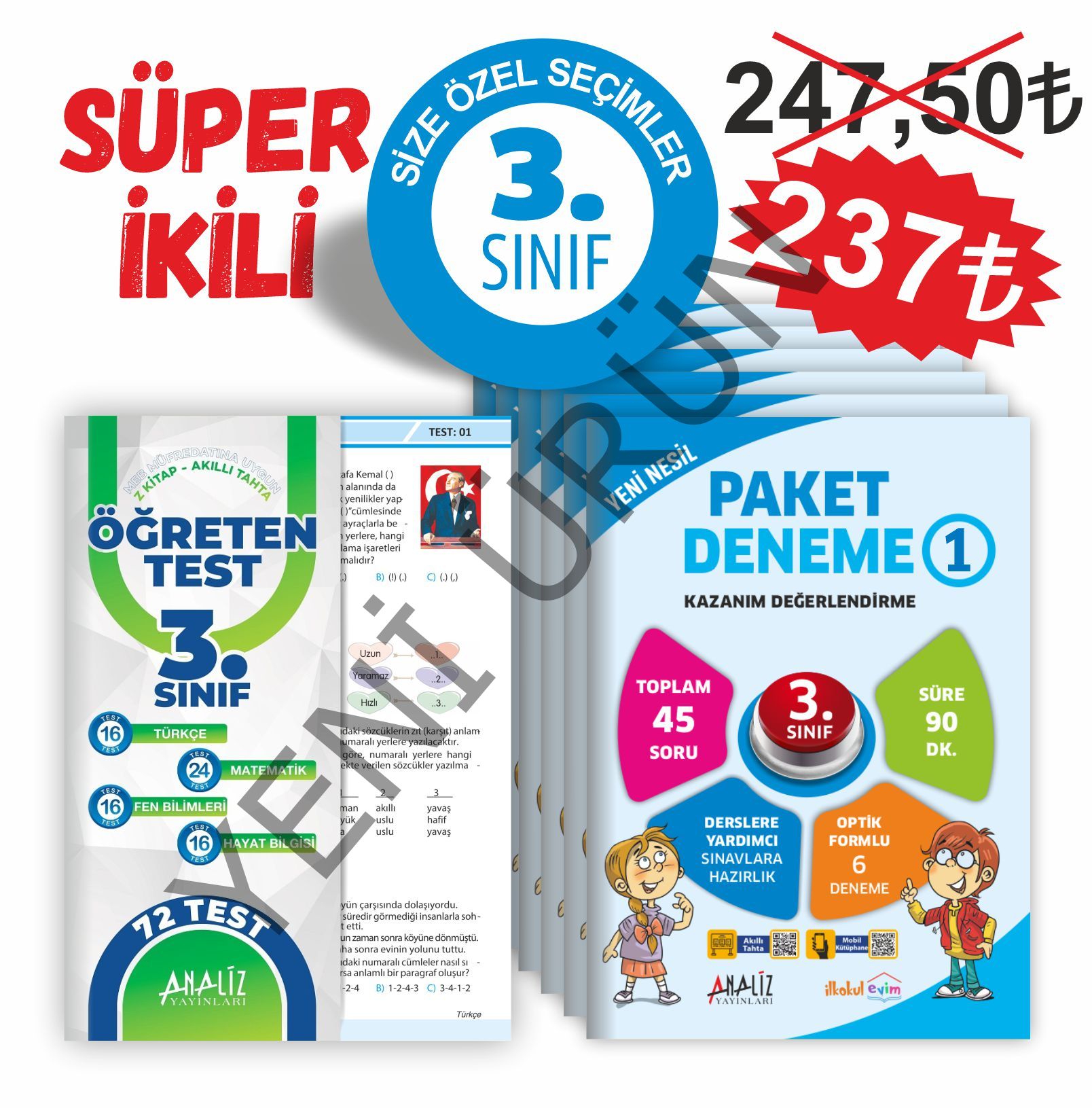 ANALİZ 3.SINIF SÜPER 2'Lİ  (6'LI PAKET DENEME+YAPRAK TEST)